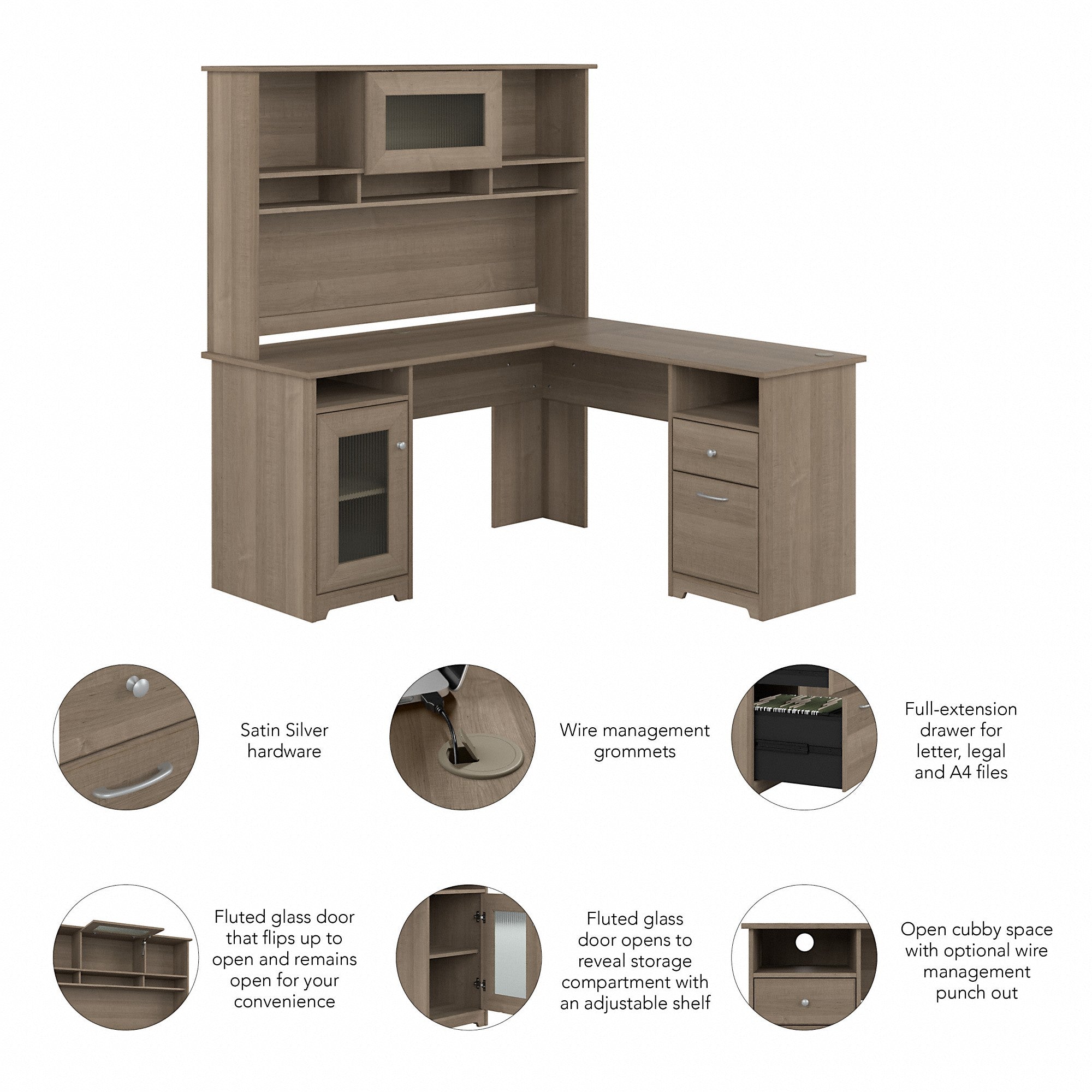 Bush Furniture Cabot 60W L Shaped Computer Desk with Hutch and Storage