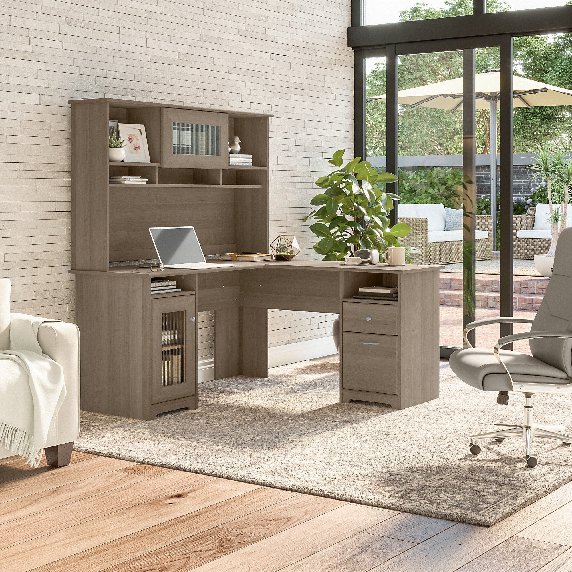 Bush Furniture Cabot 60W L Shaped Computer Desk with Hutch and Storage