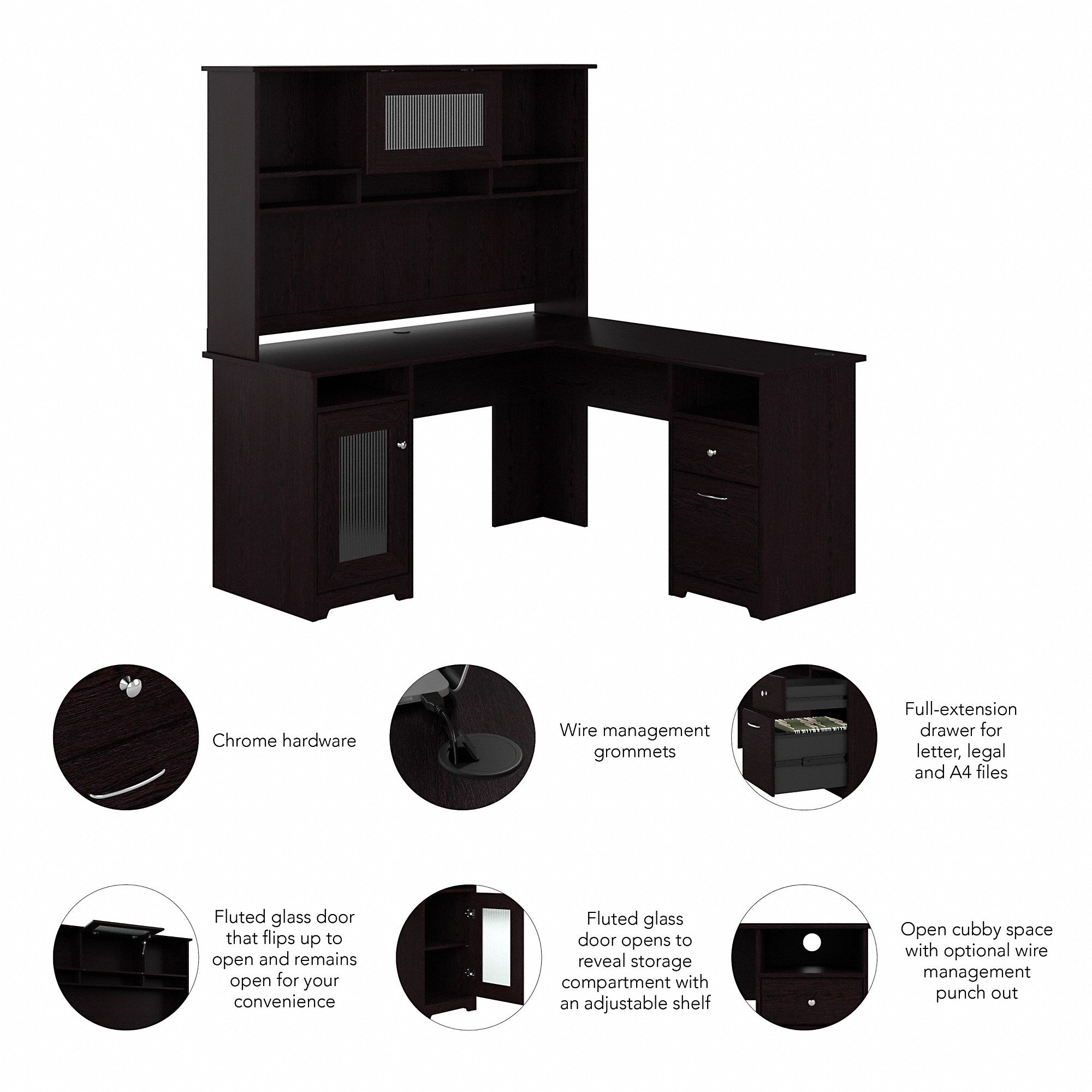 Bush Furniture Cabot 60W L Shaped Computer Desk with Hutch