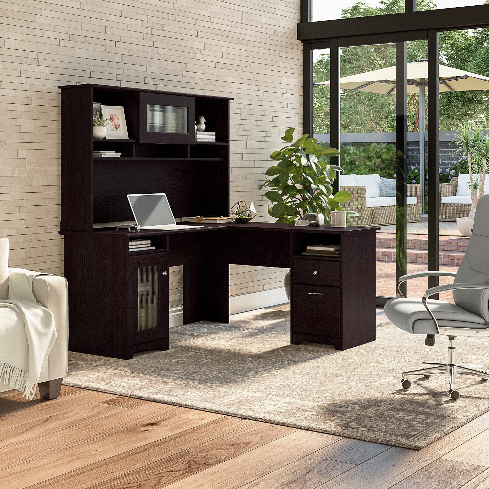 Bush Furniture Cabot 60W L Shaped Computer Desk with Hutch