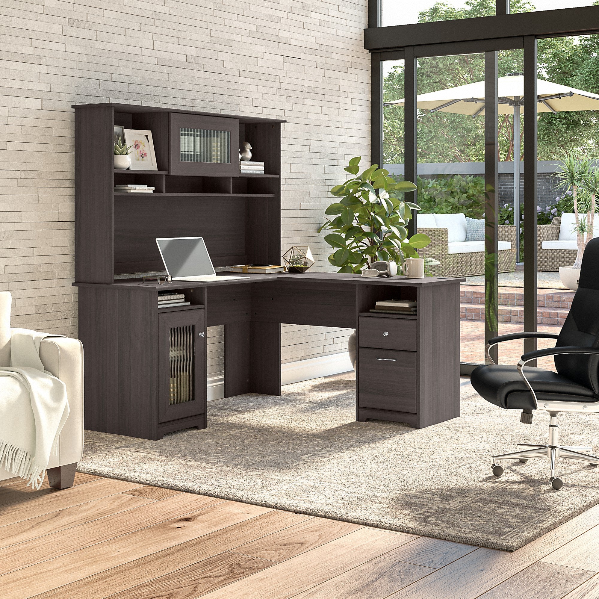 Bush Furniture Cabot 60W L Shaped Computer Desk with Hutch and Storage