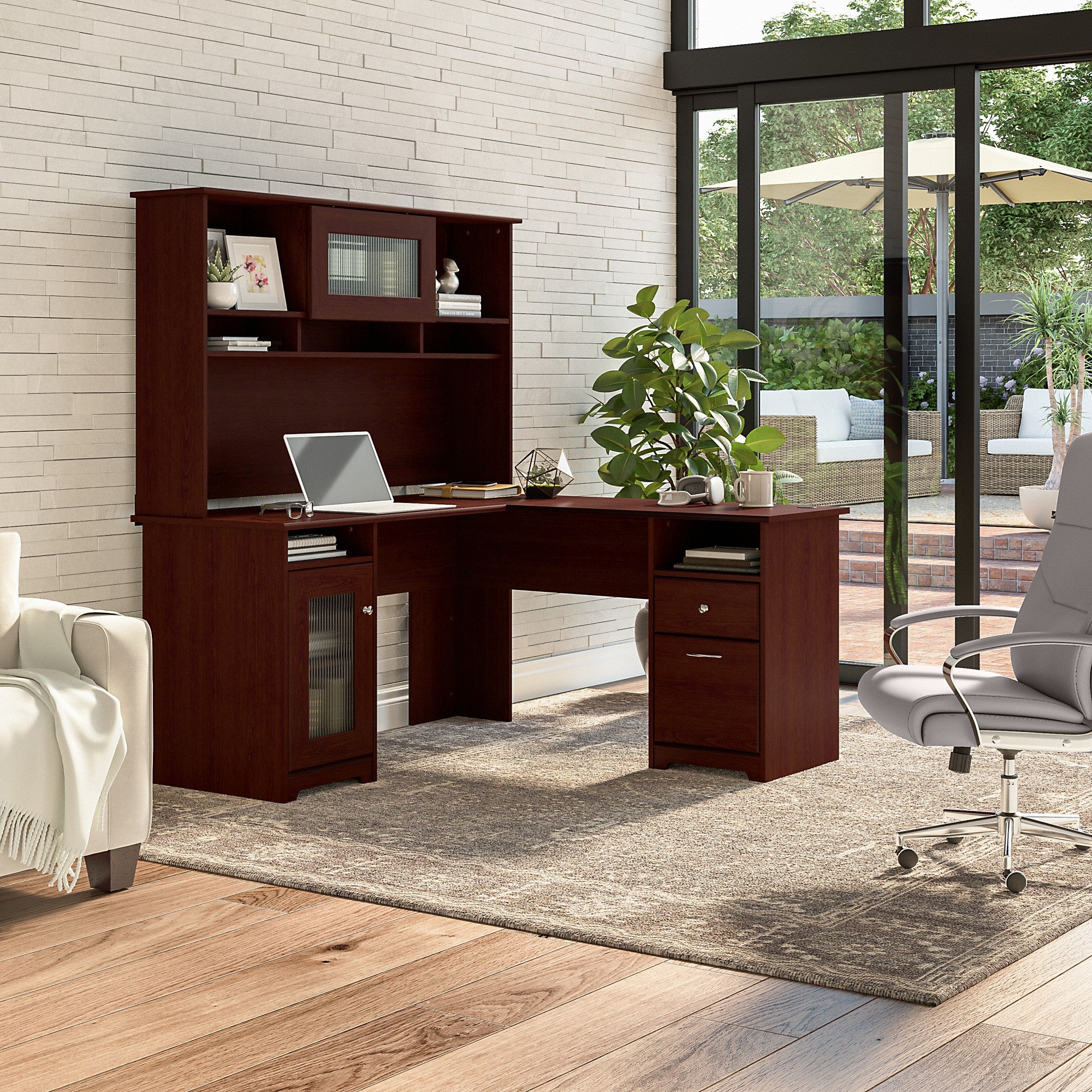 Bush Furniture Cabot 60W L Shaped Computer Desk with Hutch and Storage