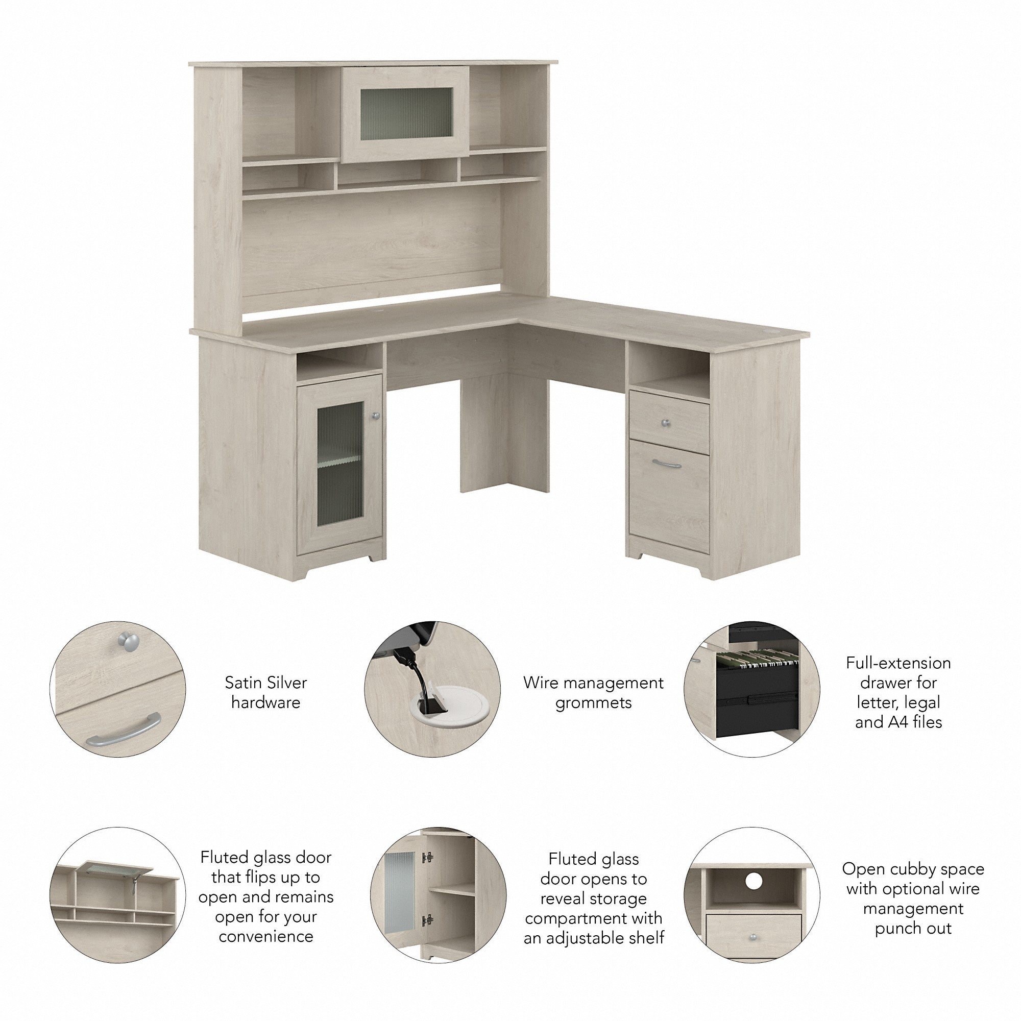 Bush Furniture Cabot 60W L Shaped Computer Desk with Hutch and Storage