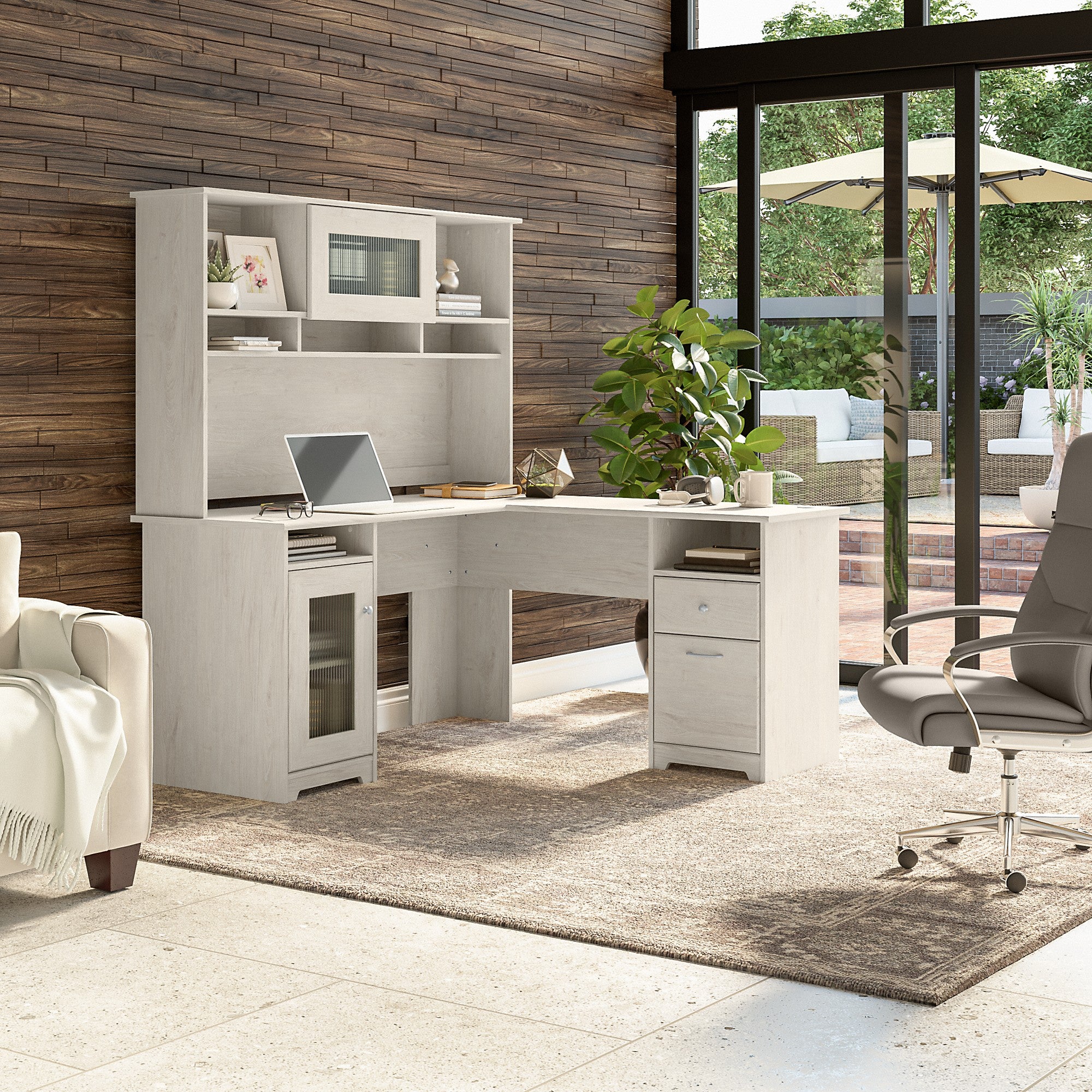 Bush Furniture Cabot 60W L Shaped Computer Desk with Hutch and Storage