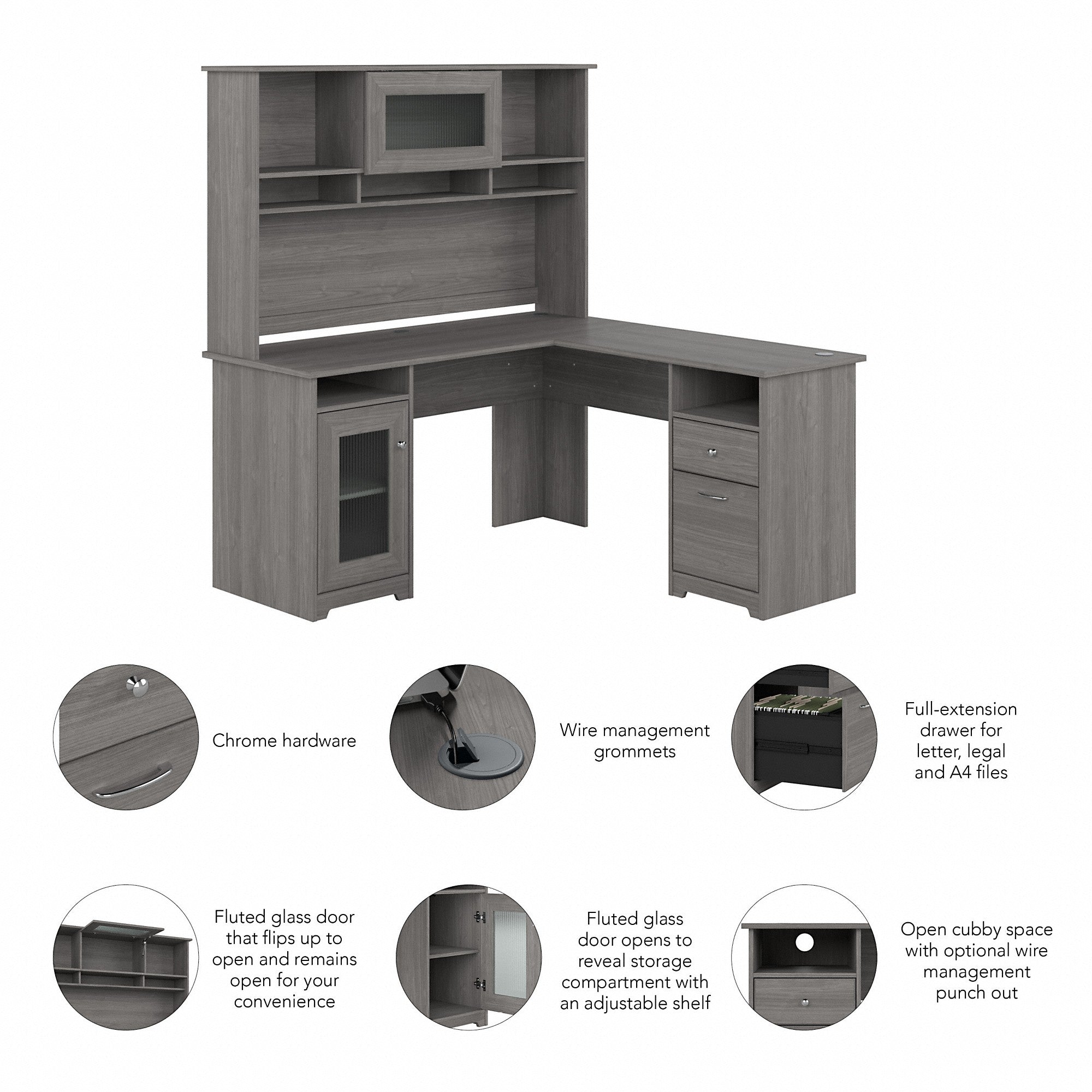 Bush Furniture Cabot 60W L Shaped Computer Desk with Hutch and Storage