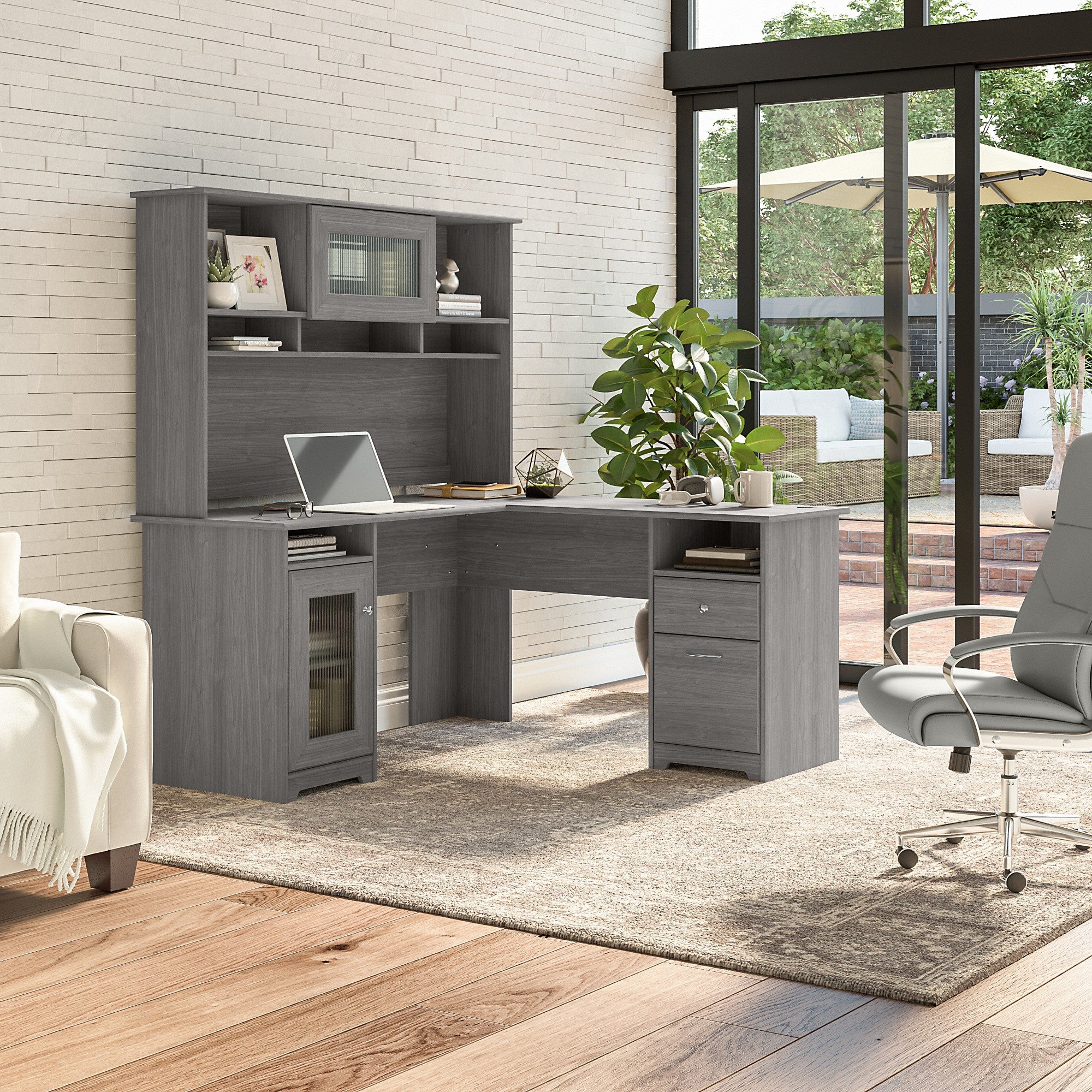 Bush Furniture Cabot 60W L Shaped Computer Desk with Hutch and Storage