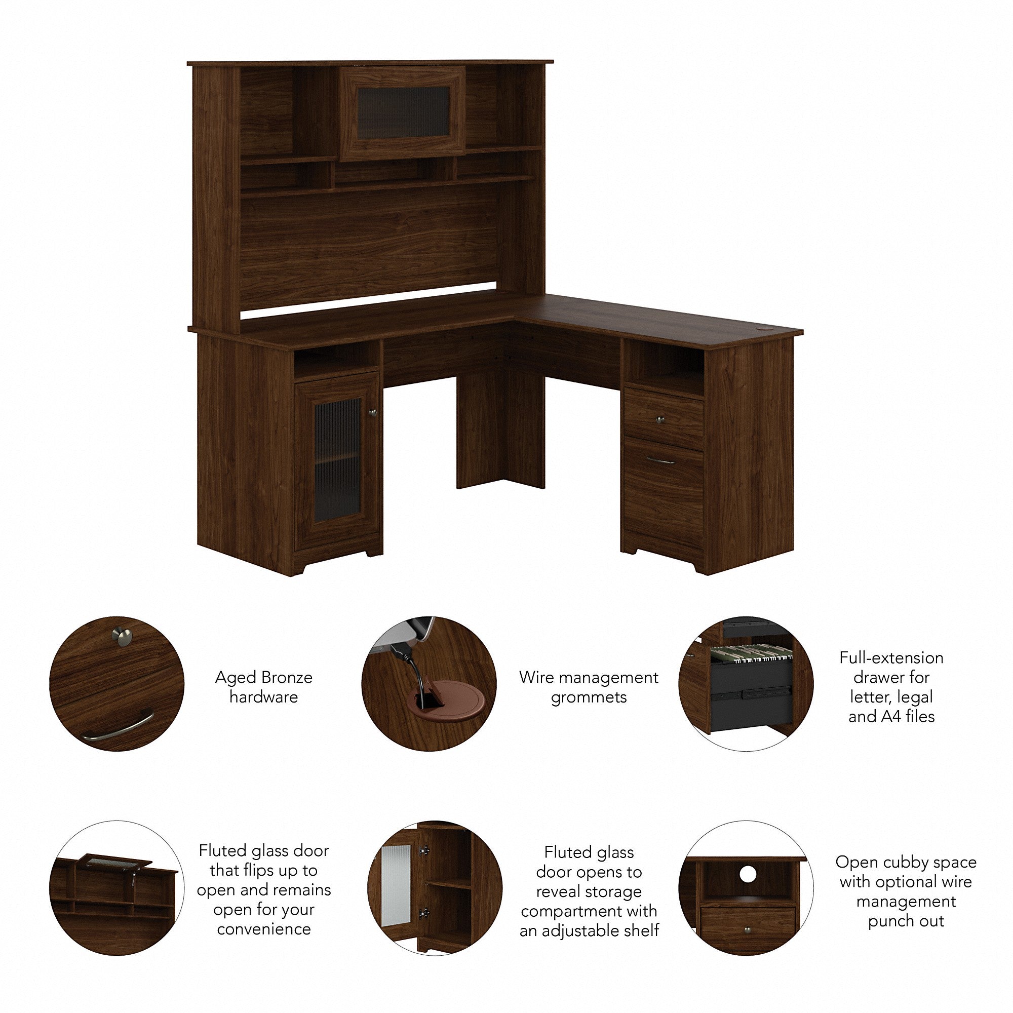 Bush Furniture Cabot 60W L Shaped Computer Desk with Hutch and Storage