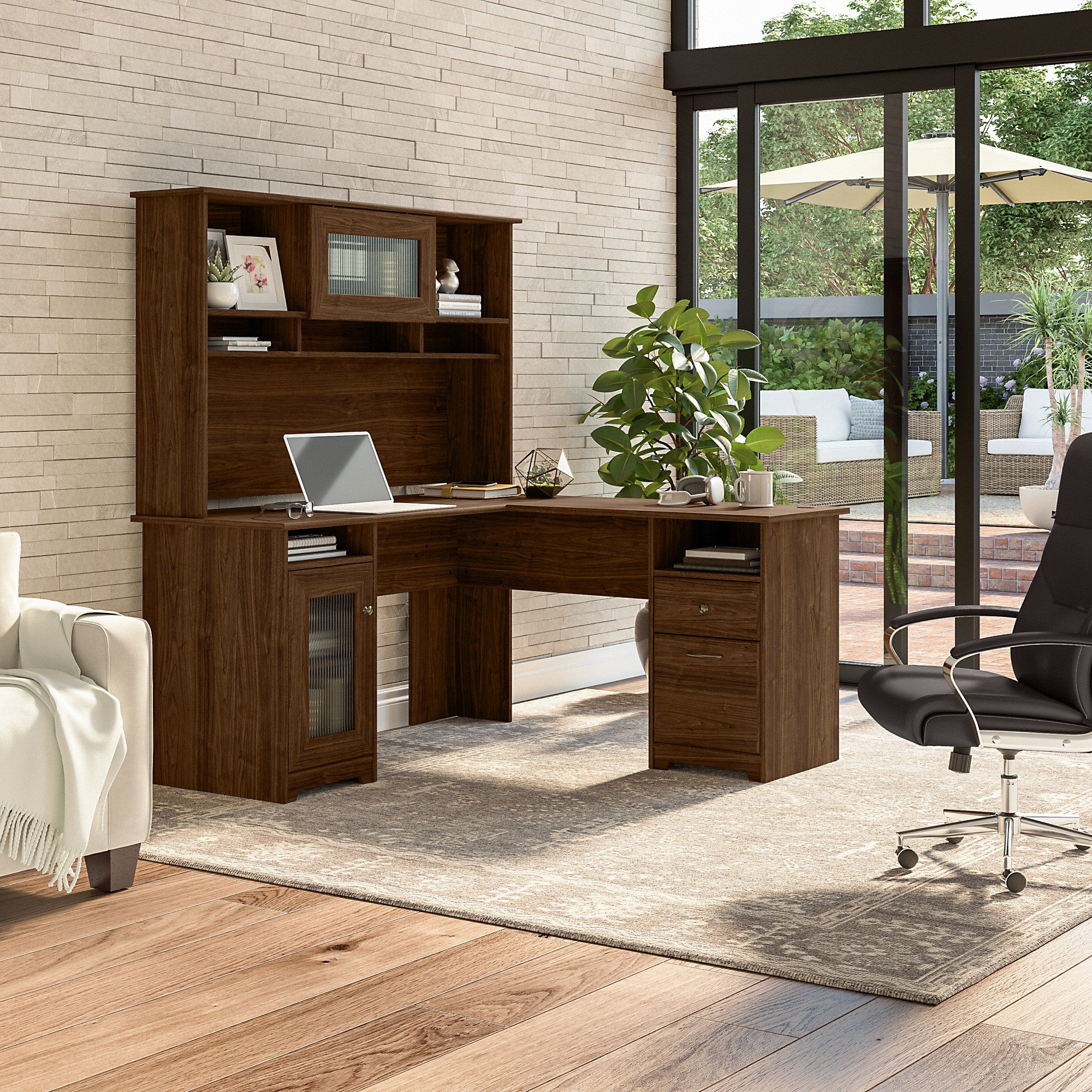 Bush Furniture Cabot 60W L Shaped Computer Desk with Hutch and Storage