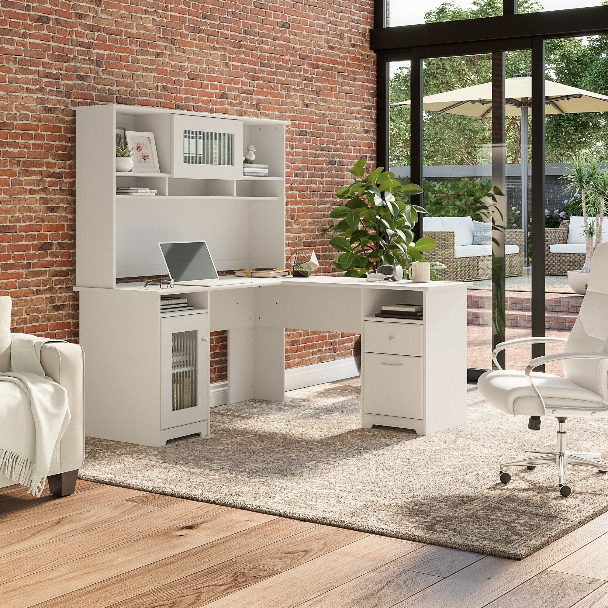 Bush Furniture Cabot 60W L Shaped Computer Desk with Hutch and Storage