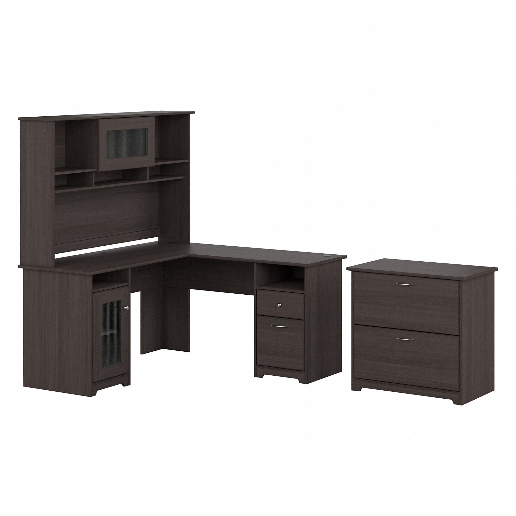 Bush Furniture Cabot 60W L Shaped Computer Desk with Hutch and Lateral File Cabinet