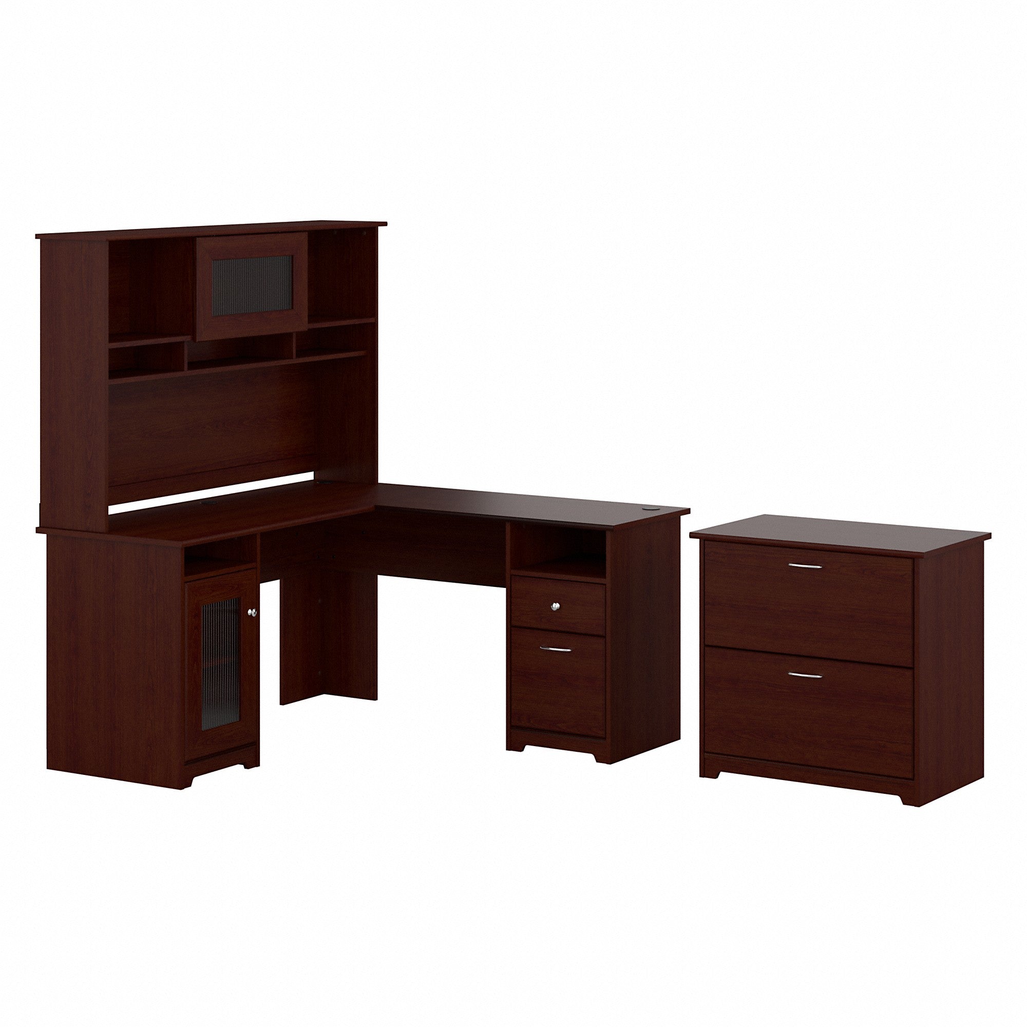 Bush Furniture Cabot 60W L Shaped Computer Desk with Hutch and Lateral File Cabinet