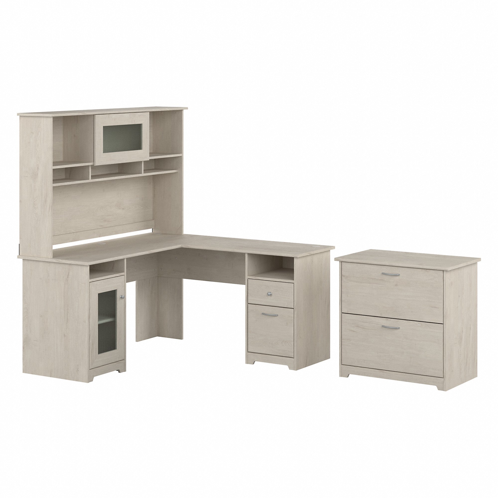 Bush Furniture Cabot 60W L Shaped Computer Desk with Hutch and Lateral File Cabinet