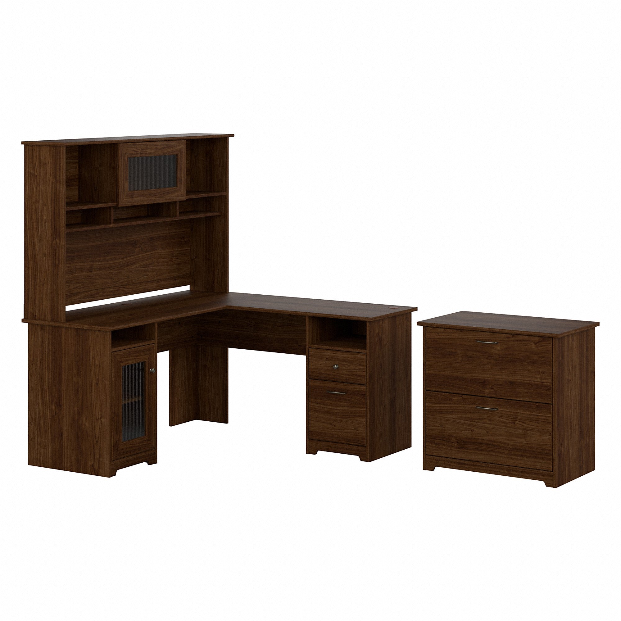 Bush Furniture Cabot 60W L Shaped Computer Desk with Hutch and Lateral File Cabinet