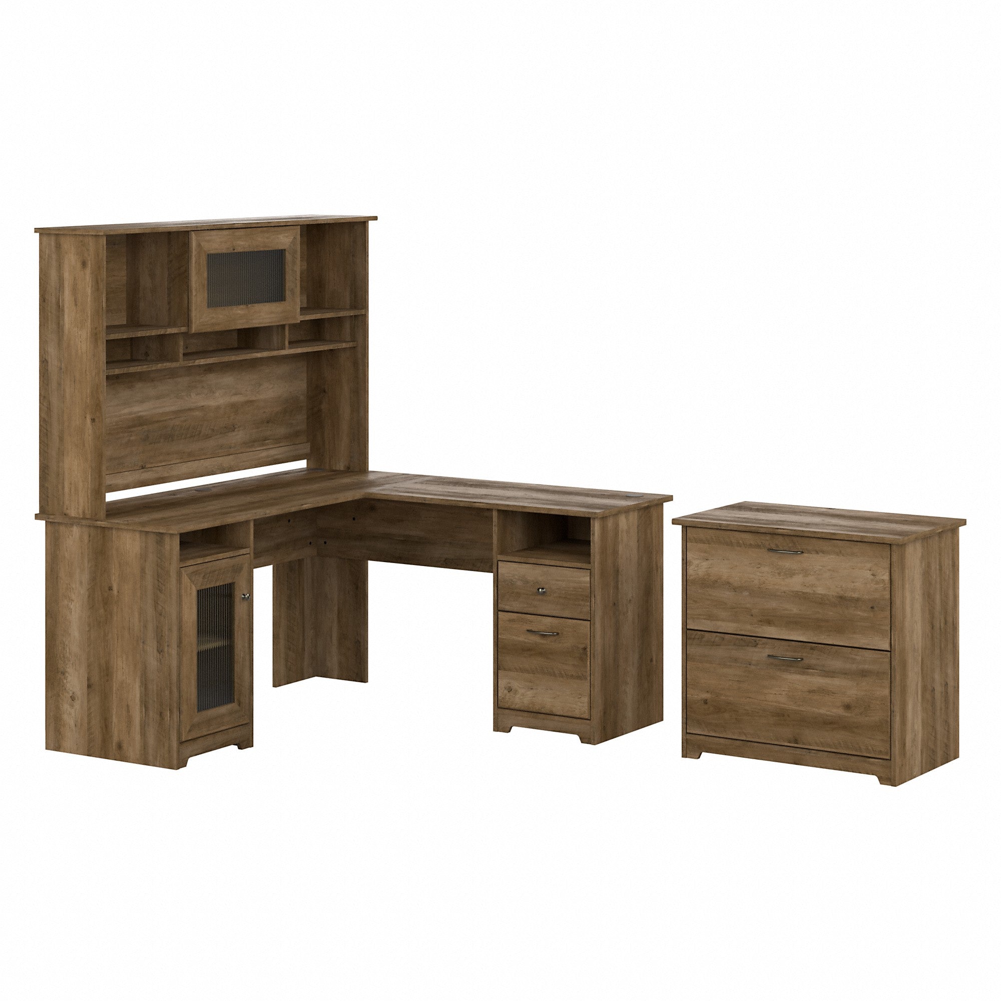 Bush Furniture Cabot 60W L Shaped Computer Desk with Hutch and Lateral File Cabinet