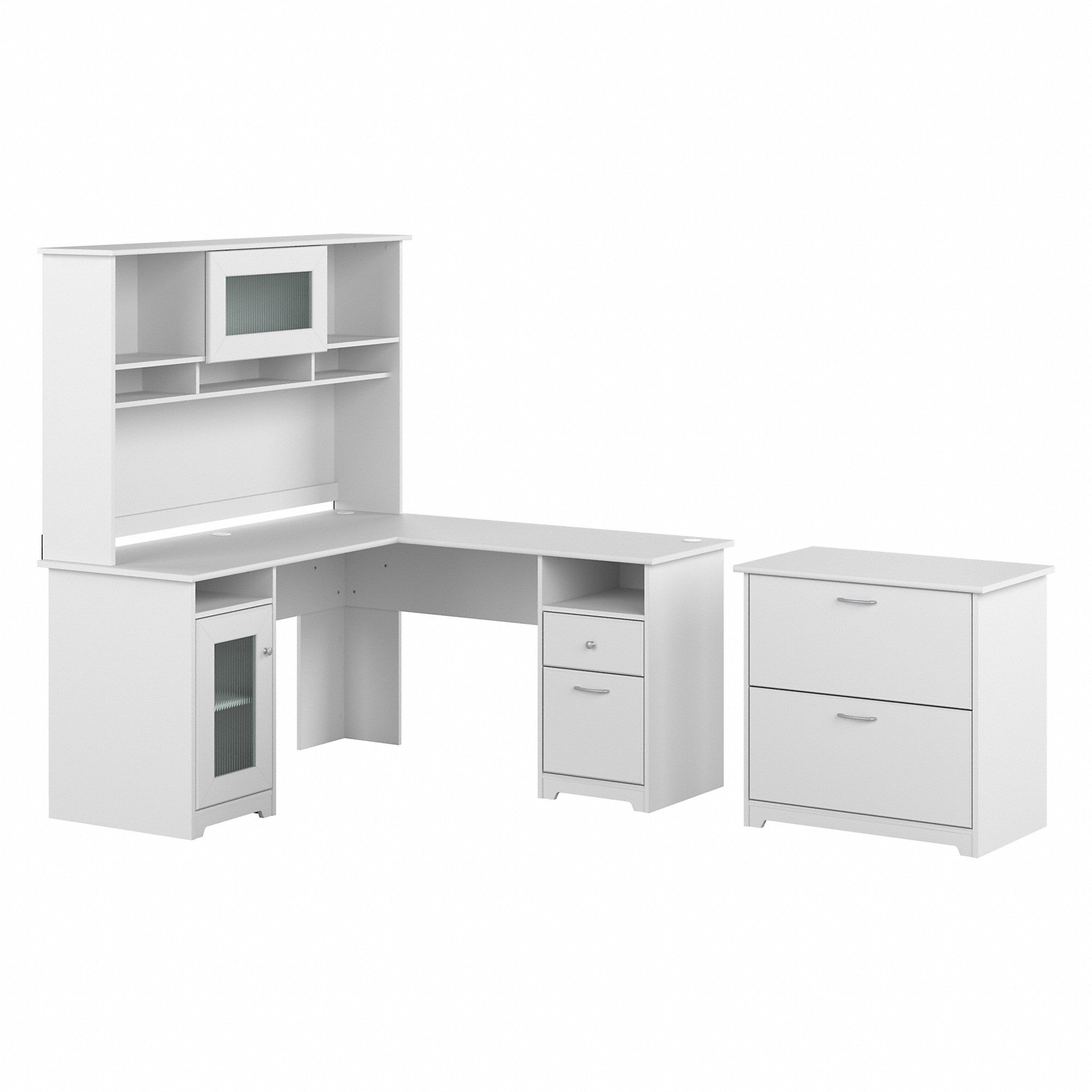 Bush Furniture Cabot 60W L Shaped Computer Desk with Hutch and Lateral File Cabinet