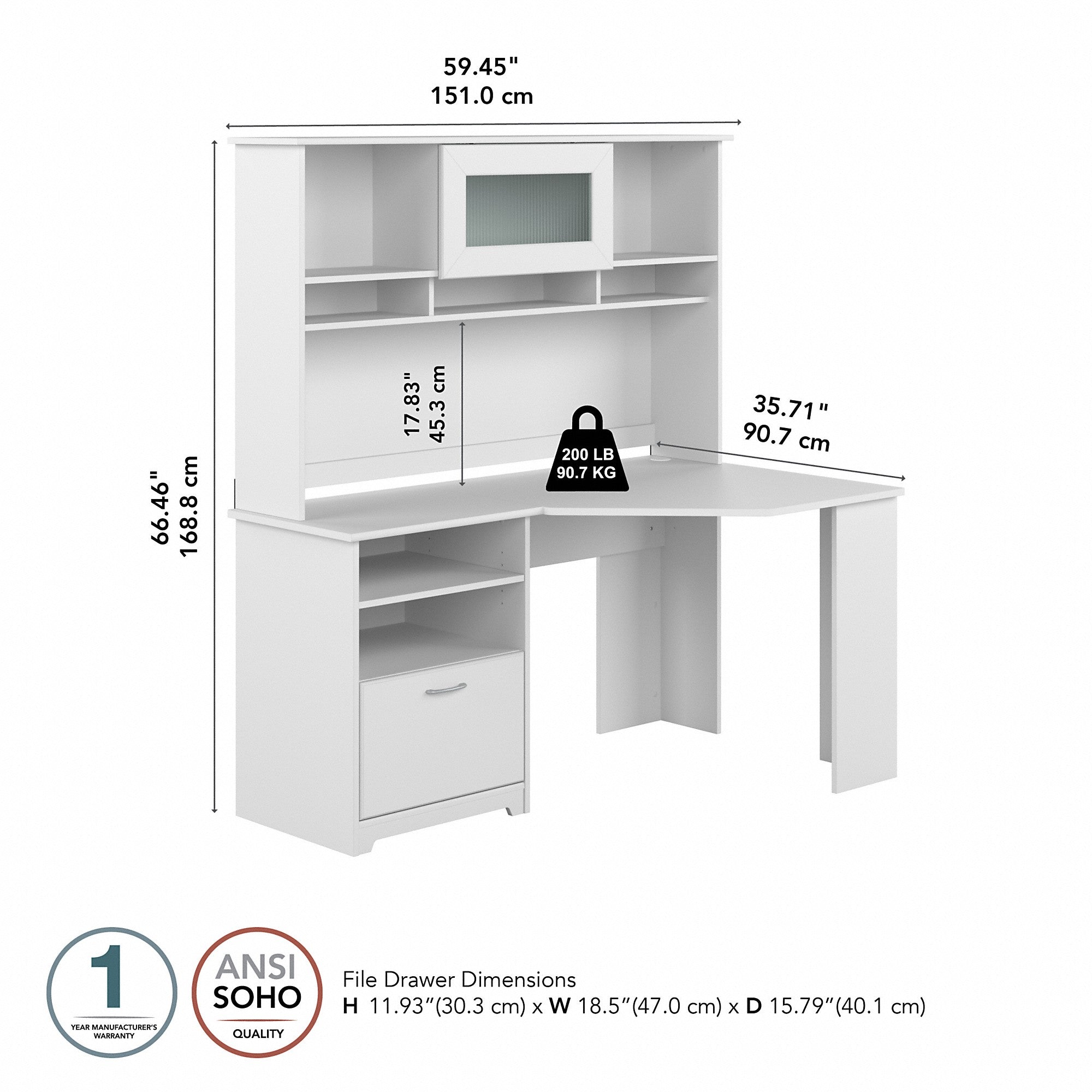 Bush Furniture Cabot 60W Corner Desk with Hutch