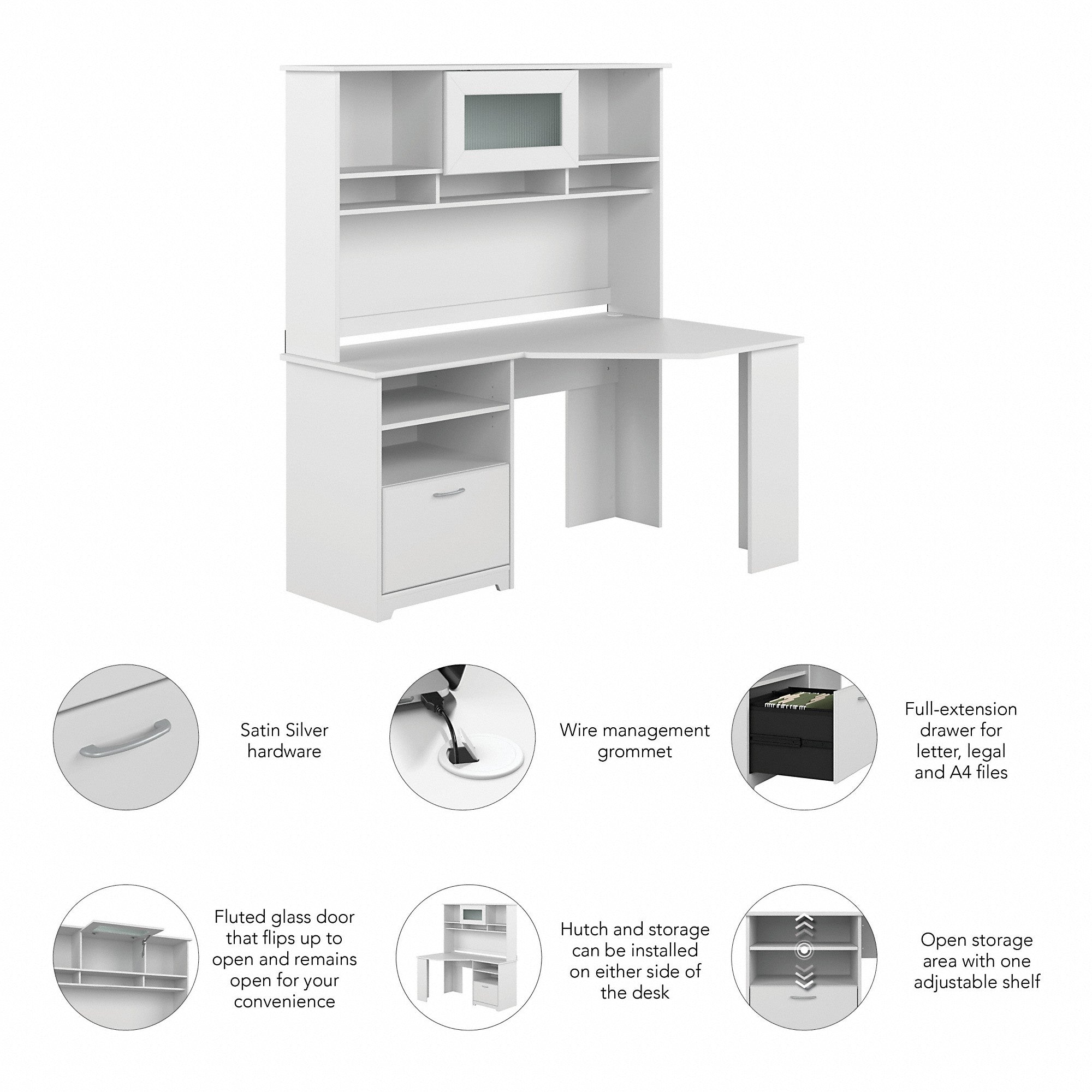 Bush Furniture Cabot 60W Corner Desk with Hutch