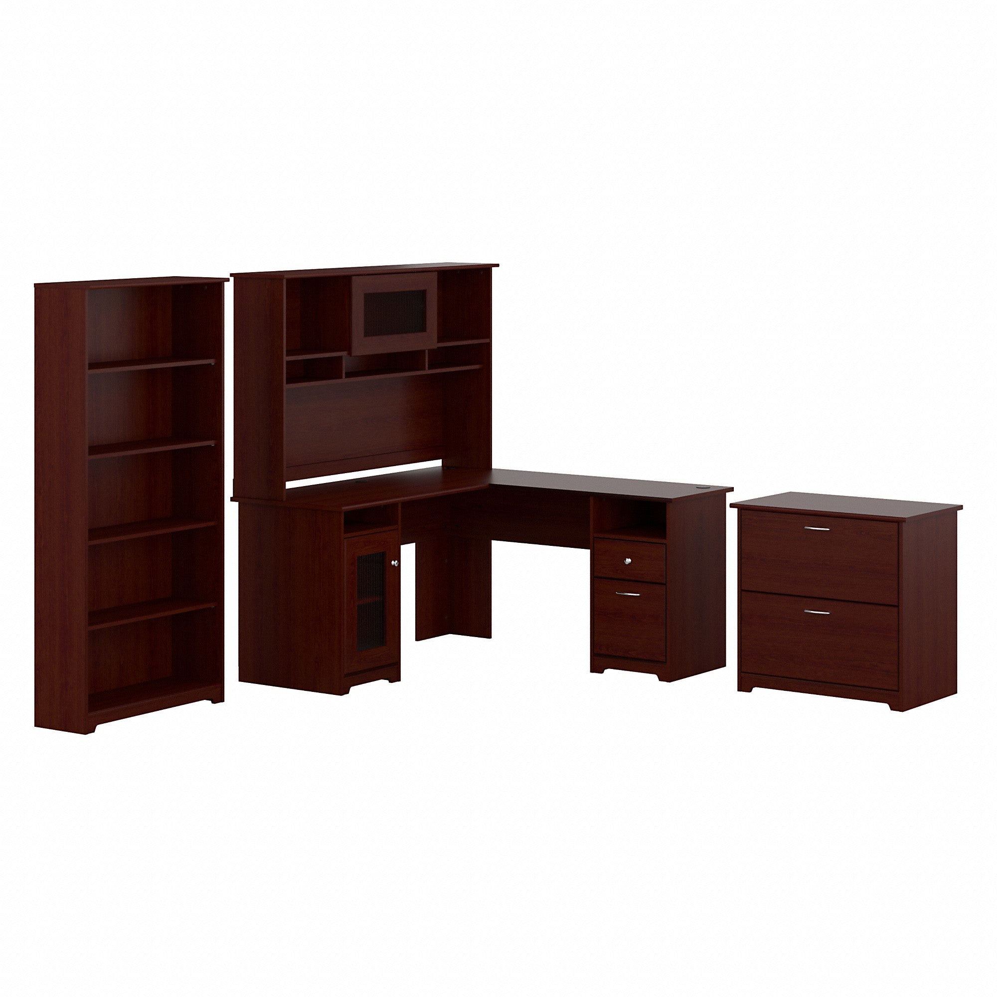 Bush Furniture Cabot 60W L Shaped Computer Desk with Hutch, File Cabinet and Bookcase