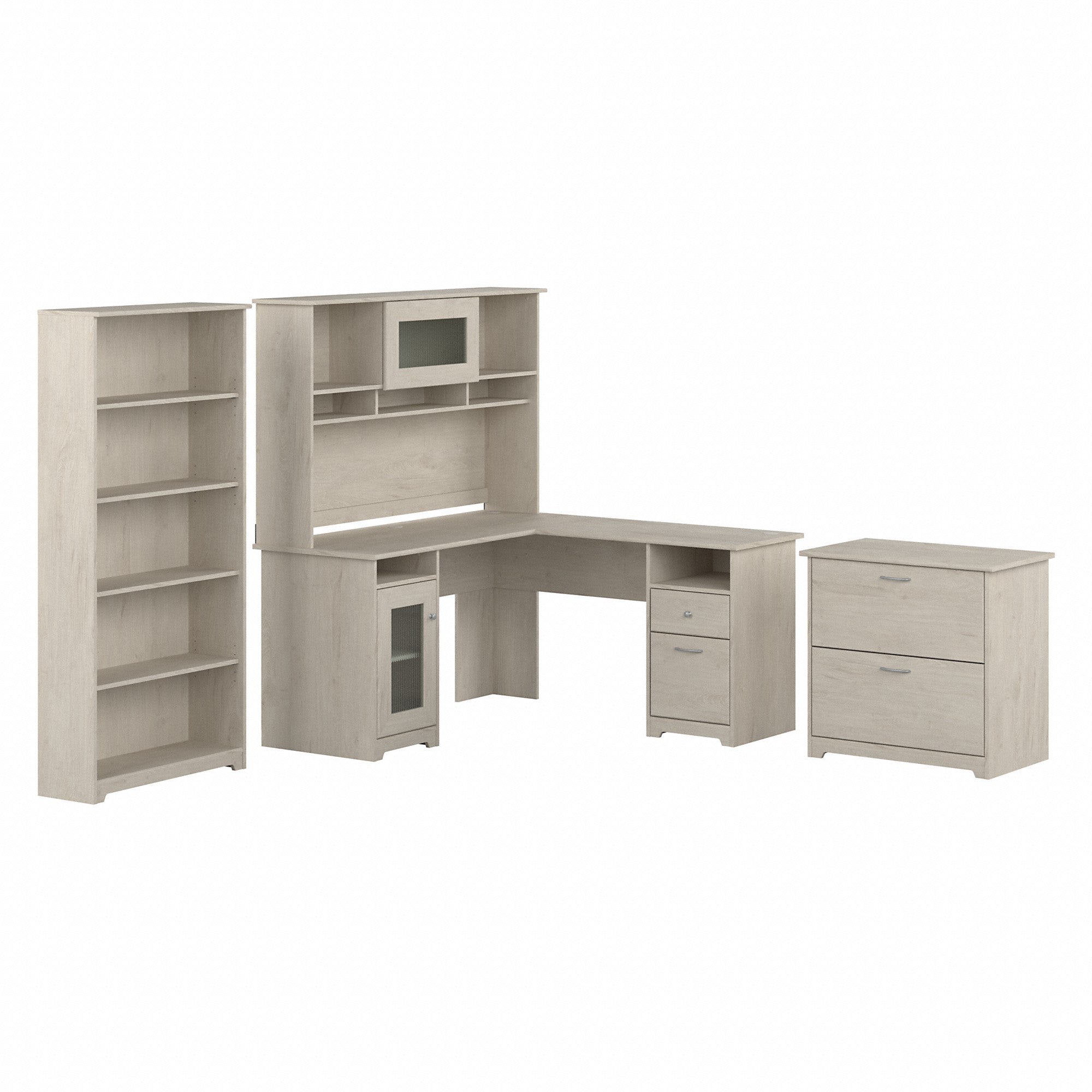 Bush Furniture Cabot 60W L Shaped Computer Desk with Hutch, File Cabinet and Bookcase