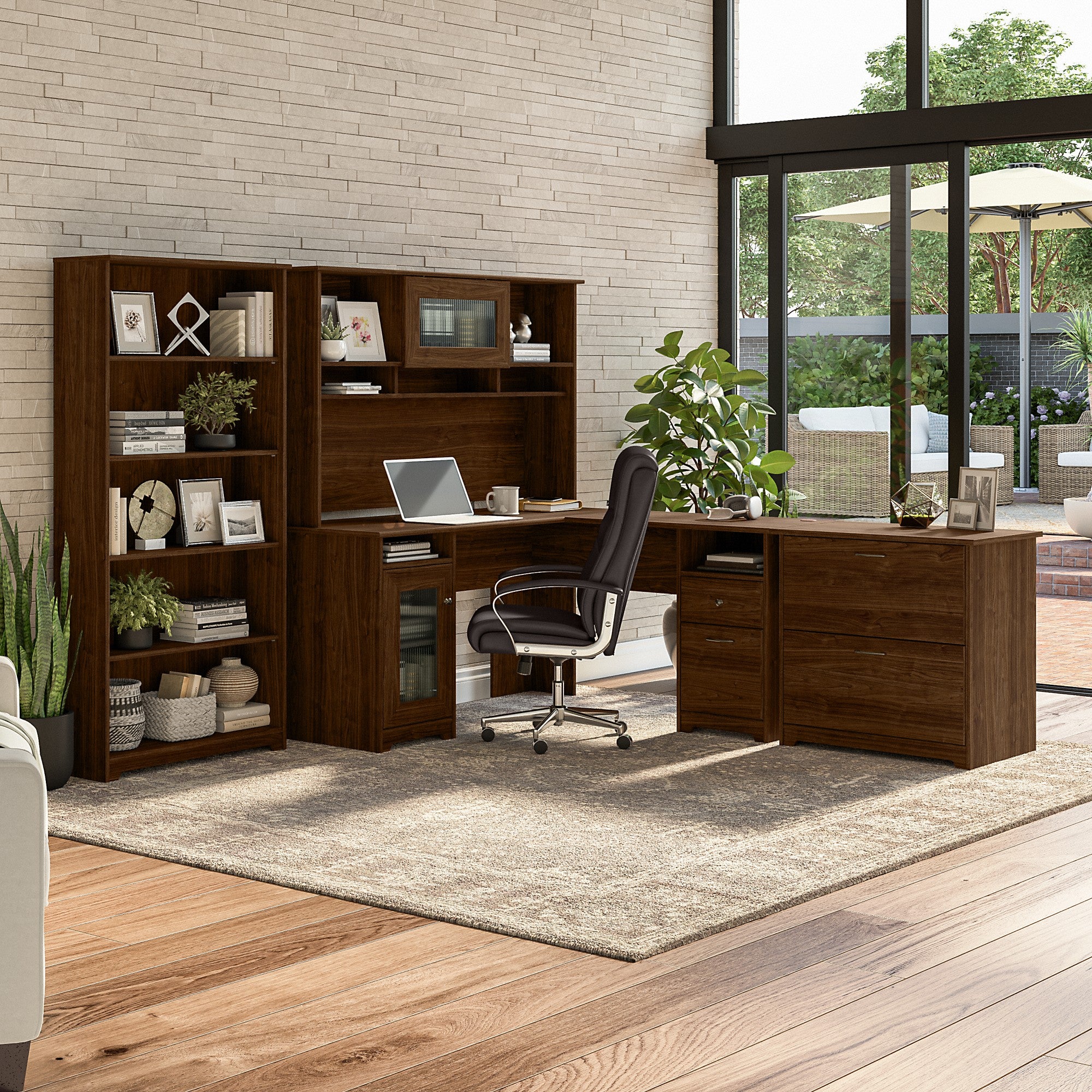 Bush Furniture Cabot 60W L Shaped Computer Desk with Hutch, File Cabinet and Bookcase