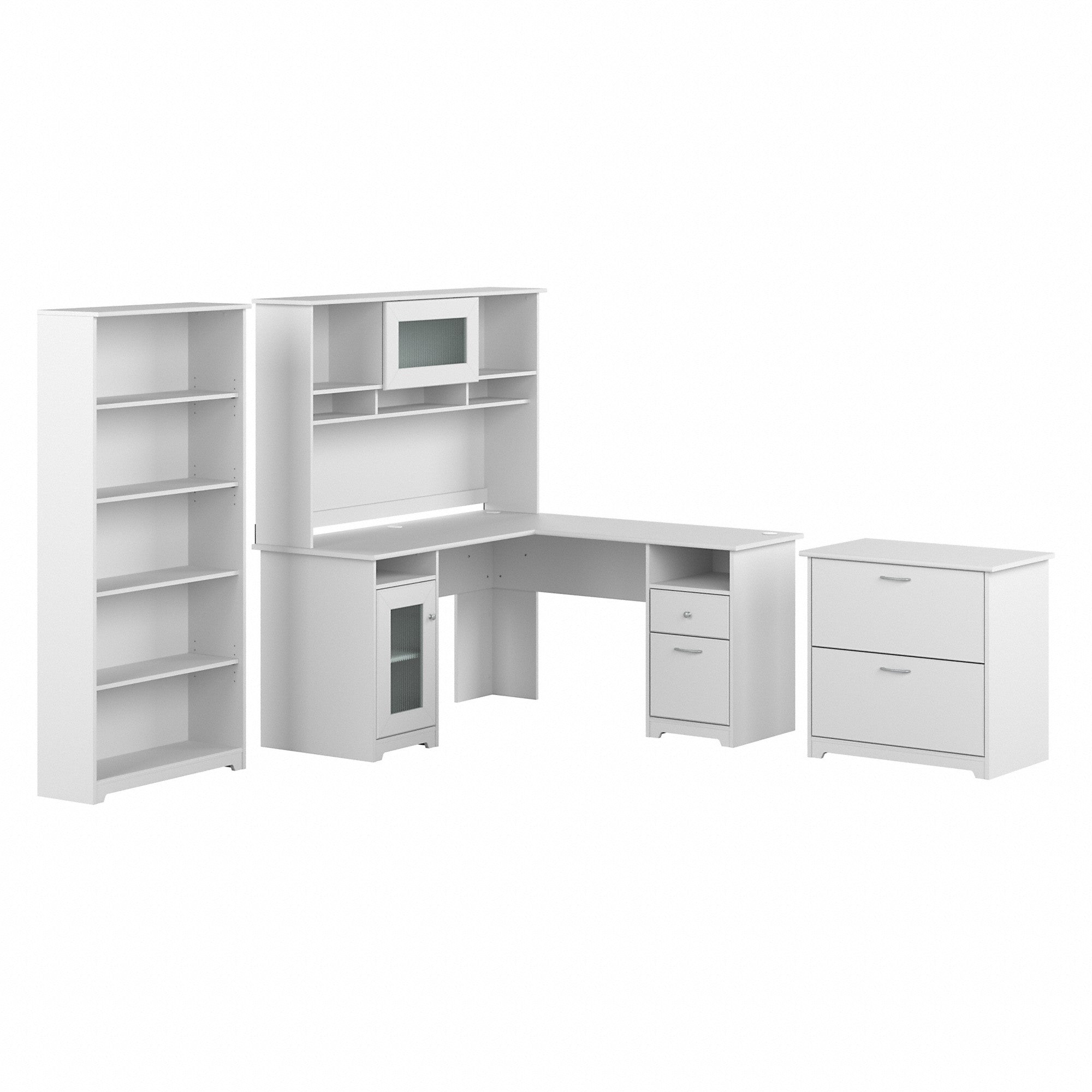 Bush Furniture Cabot 60W L Shaped Computer Desk with Hutch, File Cabinet and Bookcase