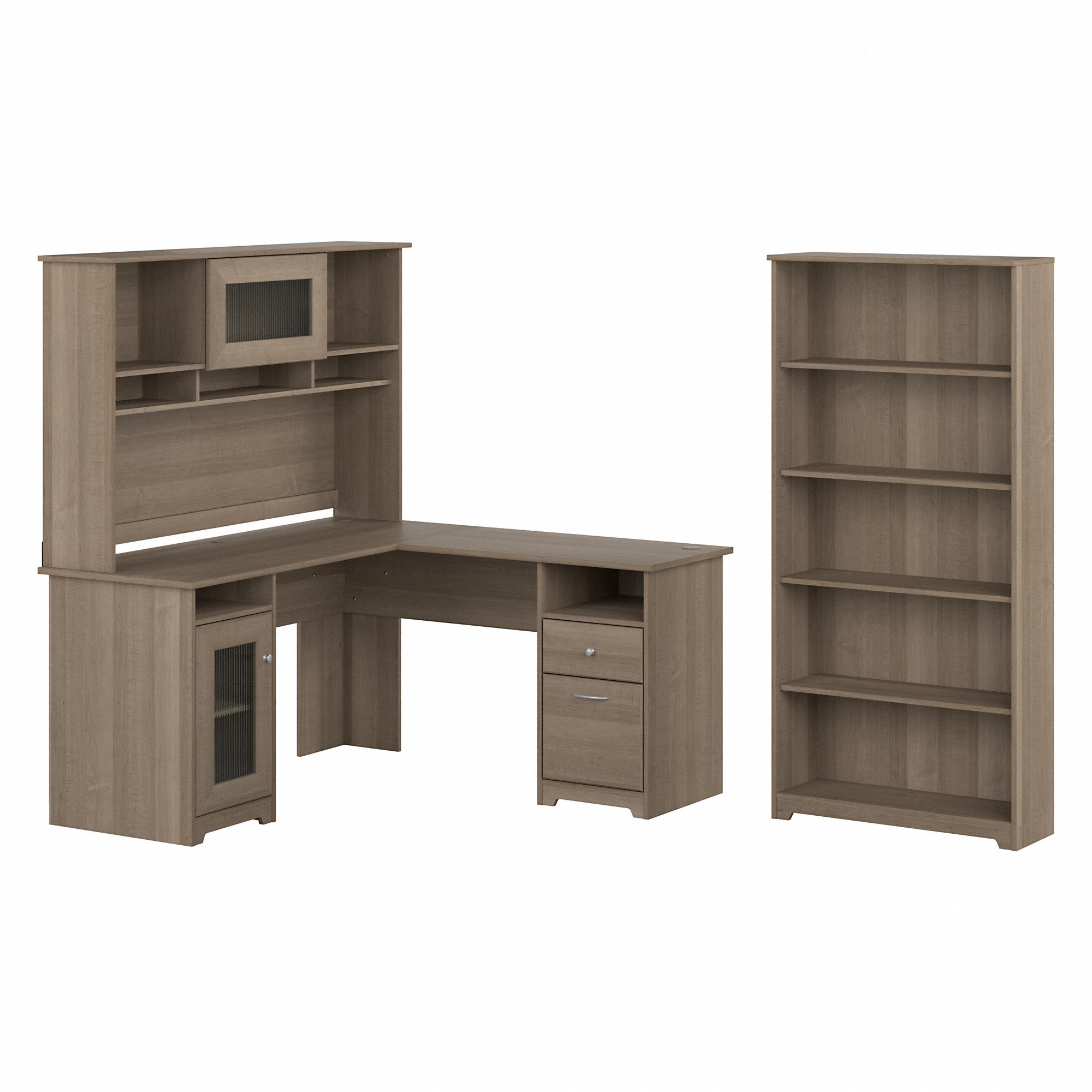 Bush Furniture Cabot 60W L Shaped Computer Desk with Hutch and 5 Shelf Bookcase