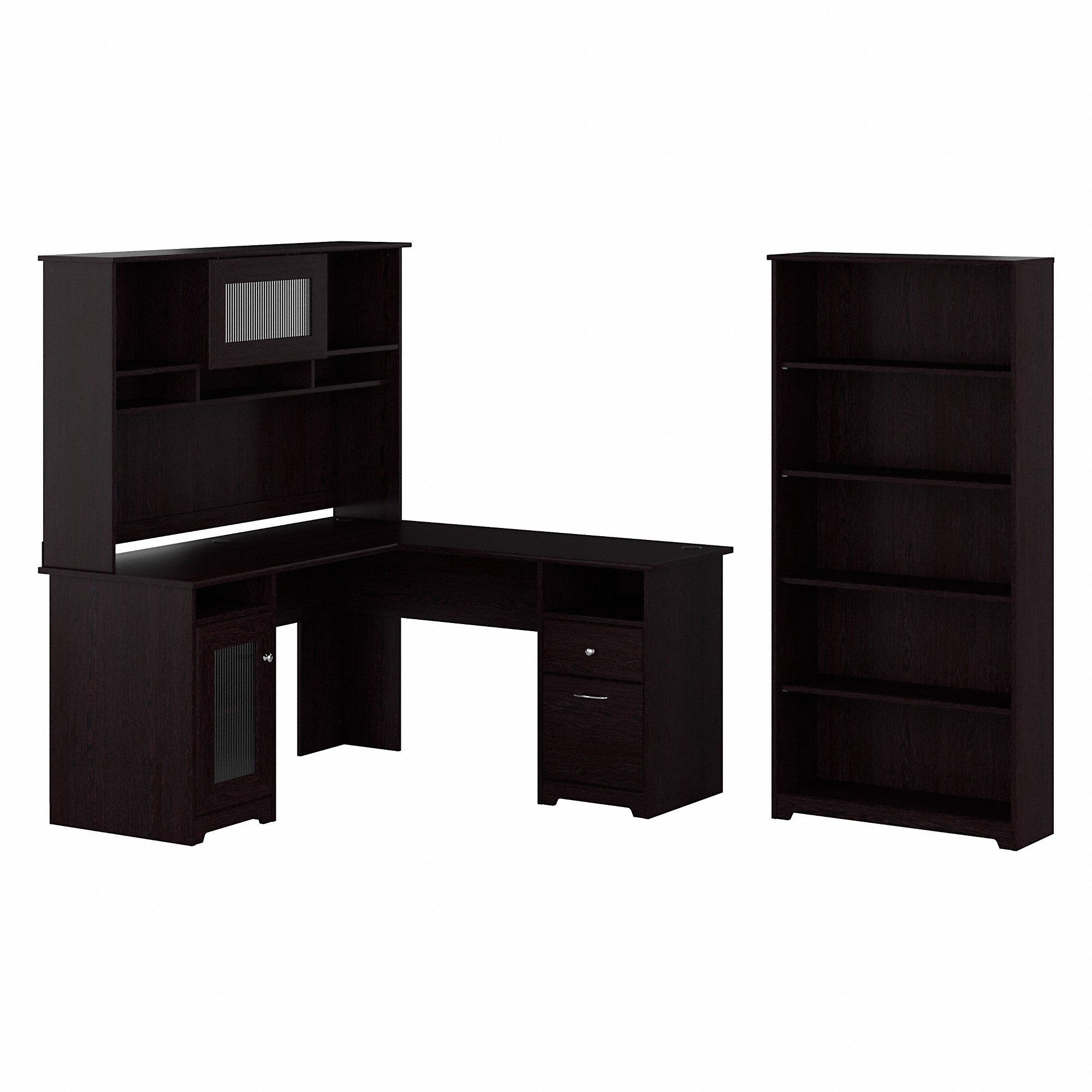 Bush Furniture Cabot 60W L Shaped Computer Desk with Hutch and 5 Shelf Bookcase