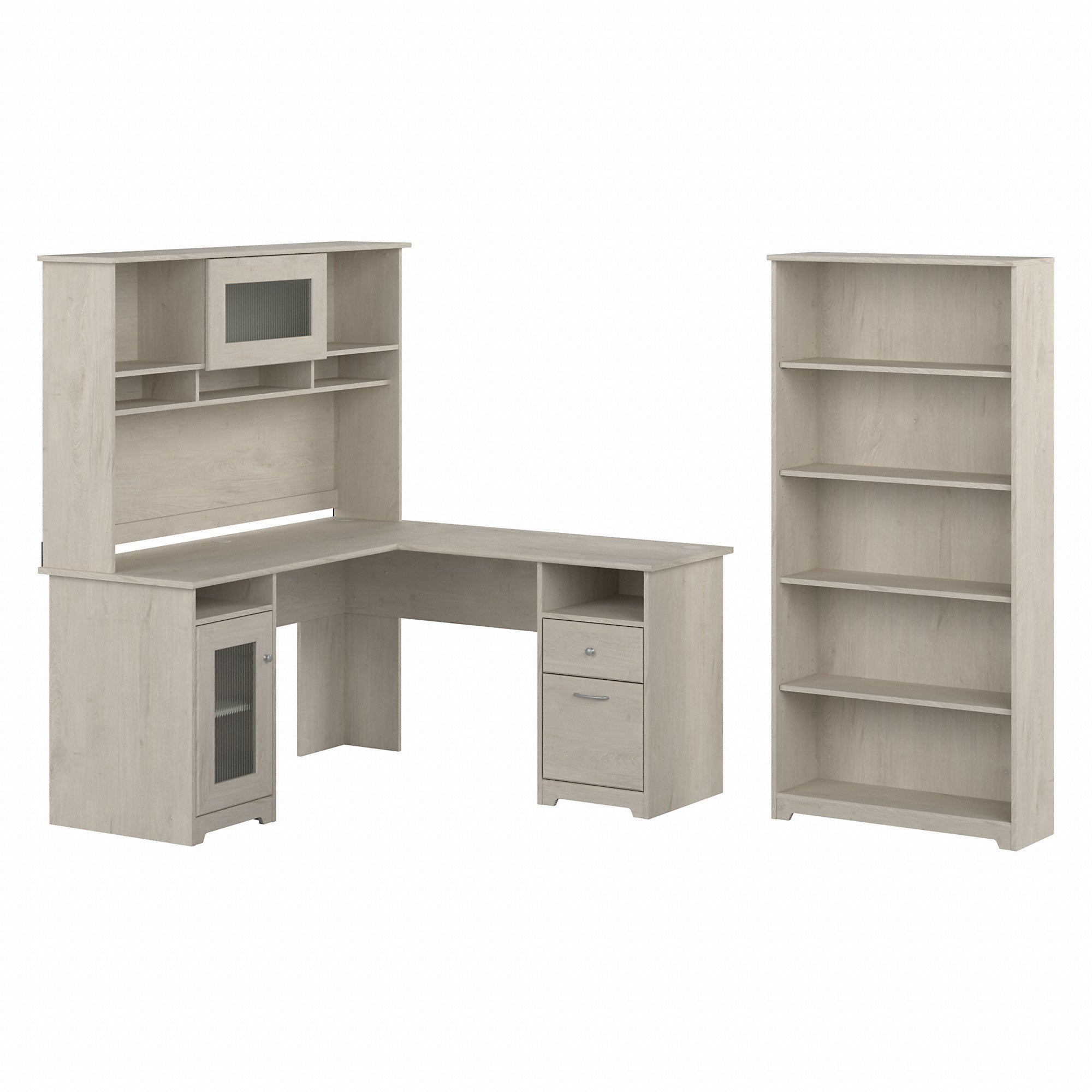 Bush Furniture Cabot 60W L Shaped Computer Desk with Hutch and 5 Shelf Bookcase