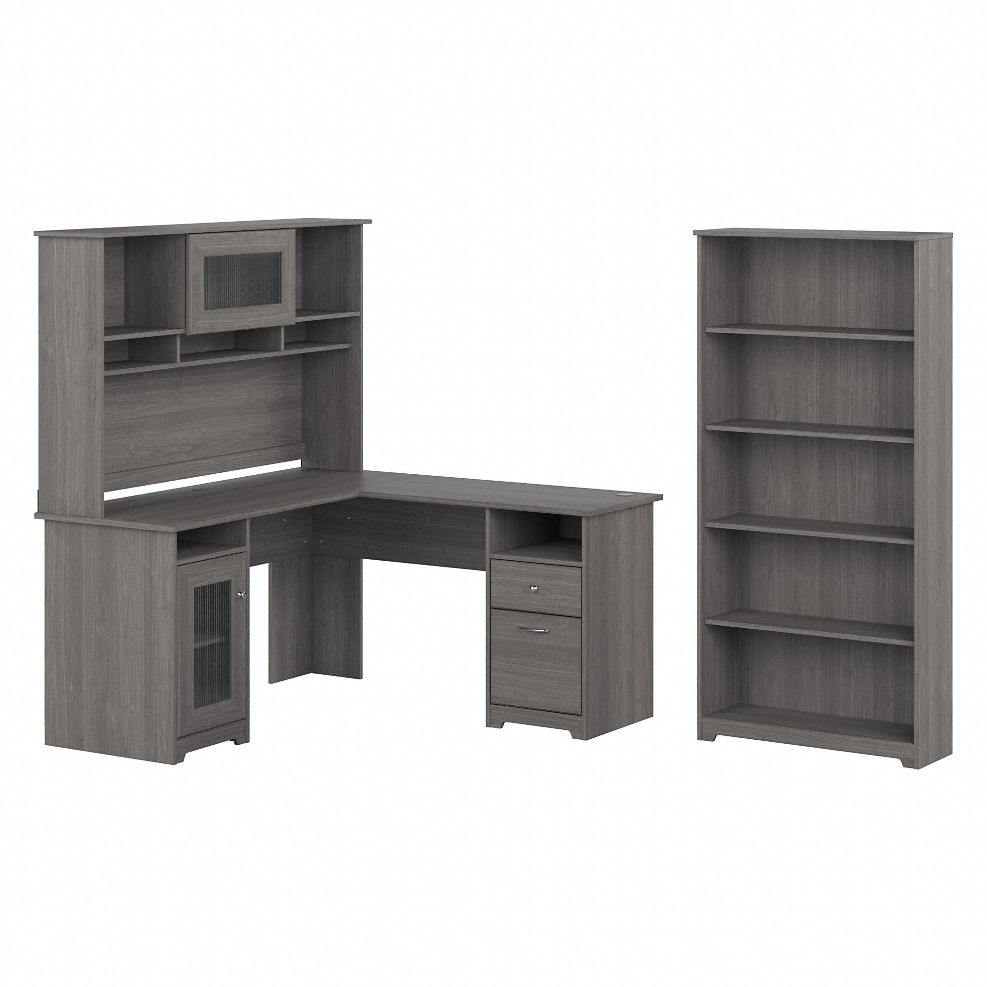 Bush Furniture Cabot 60W L Shaped Computer Desk with Hutch and 5 Shelf Bookcase