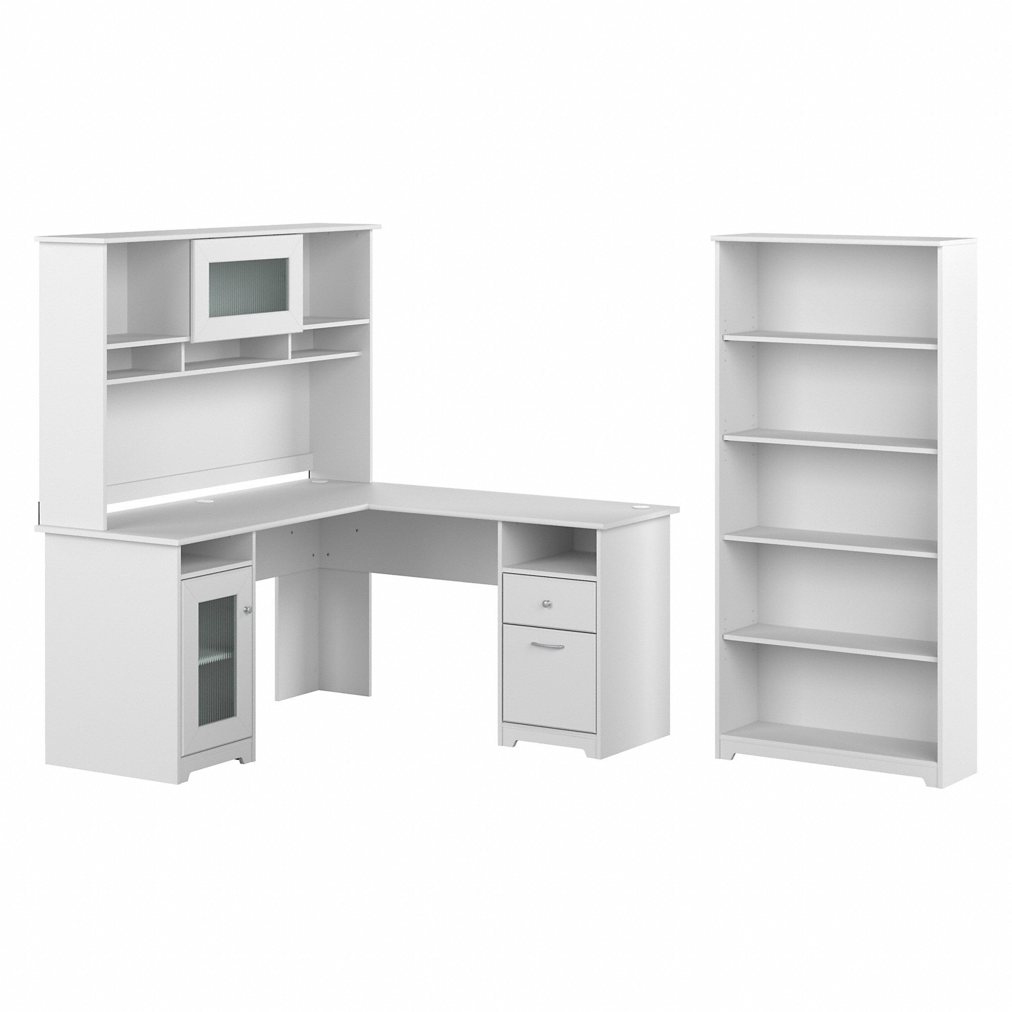 Bush Furniture Cabot 60W L Shaped Computer Desk with Hutch and 5 Shelf Bookcase