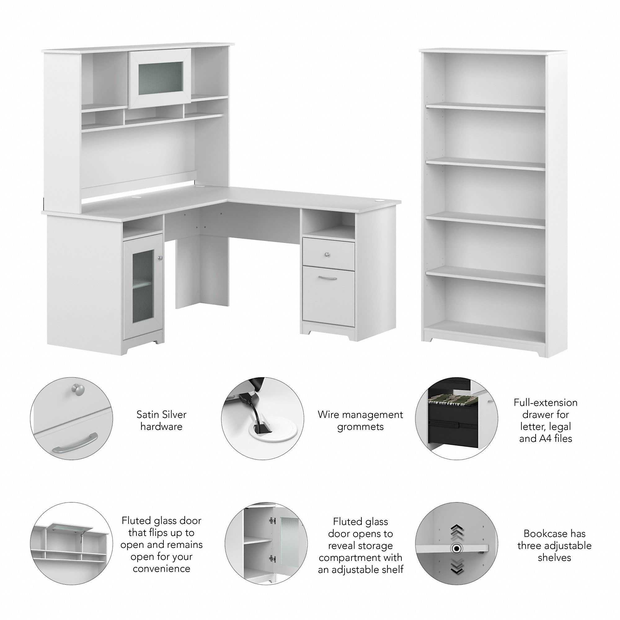 Bush Furniture Cabot 60W L Shaped Computer Desk with Hutch and 5 Shelf Bookcase