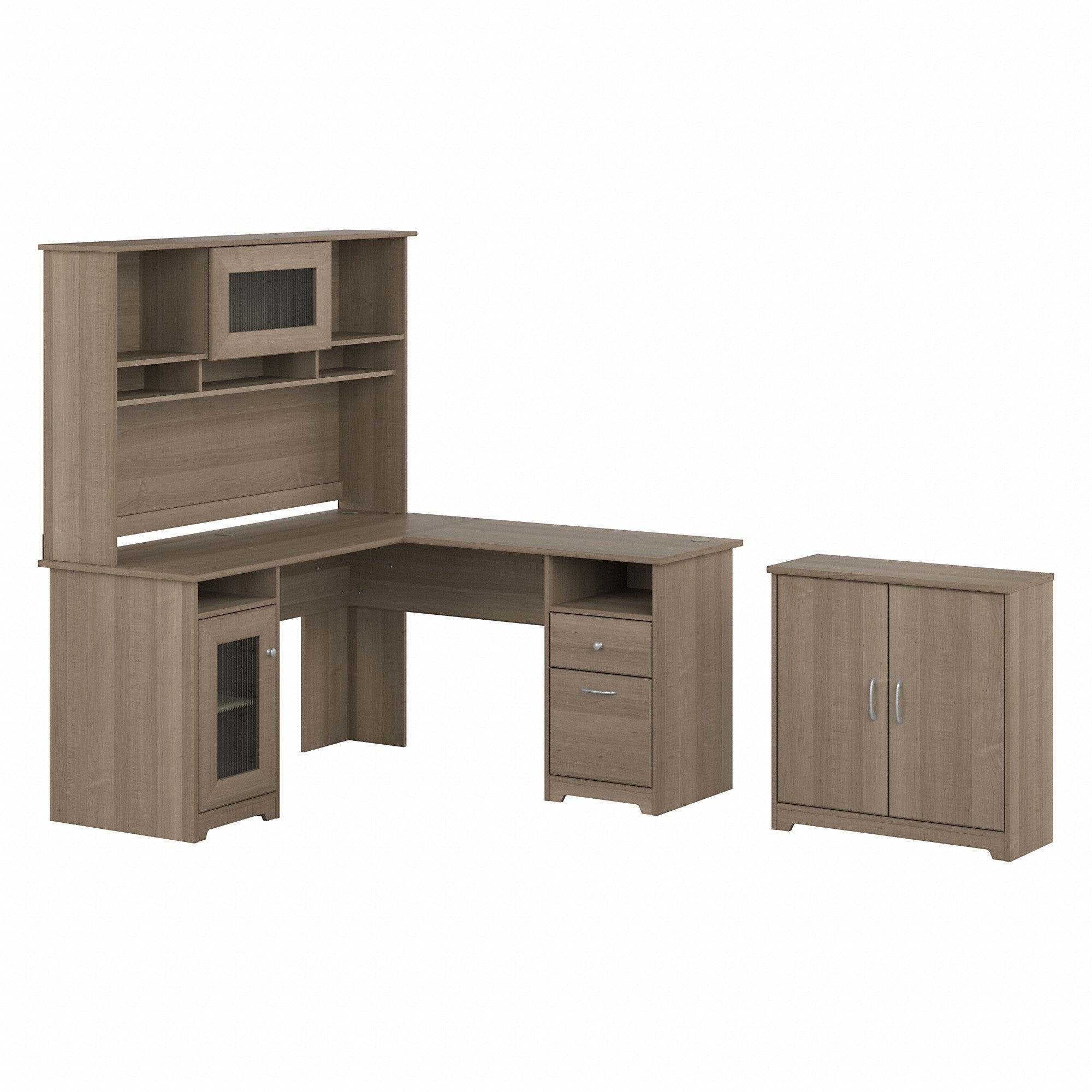 Bush Furniture Cabot 60W L Shaped Computer Desk with Hutch and Small Storage Cabinet