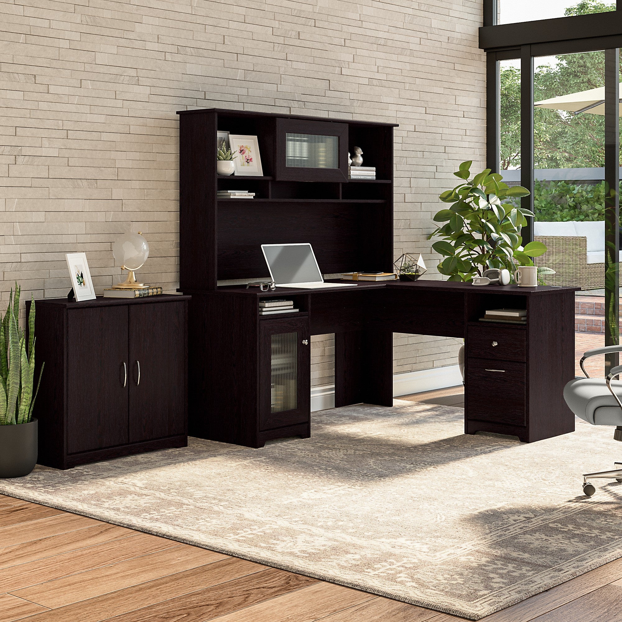 Bush Furniture Cabot L Shaped Desk with Hutch and Small Storage Cabinet with Doors