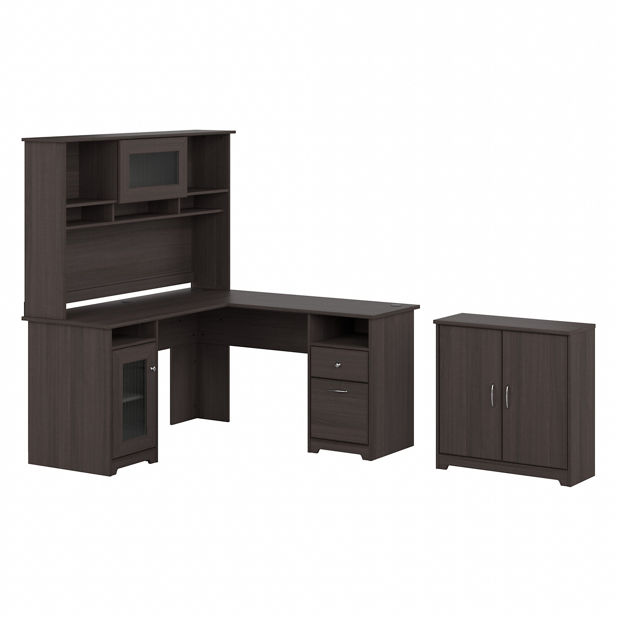 Bush Furniture Cabot 60W L Shaped Computer Desk with Hutch and Small Storage Cabinet