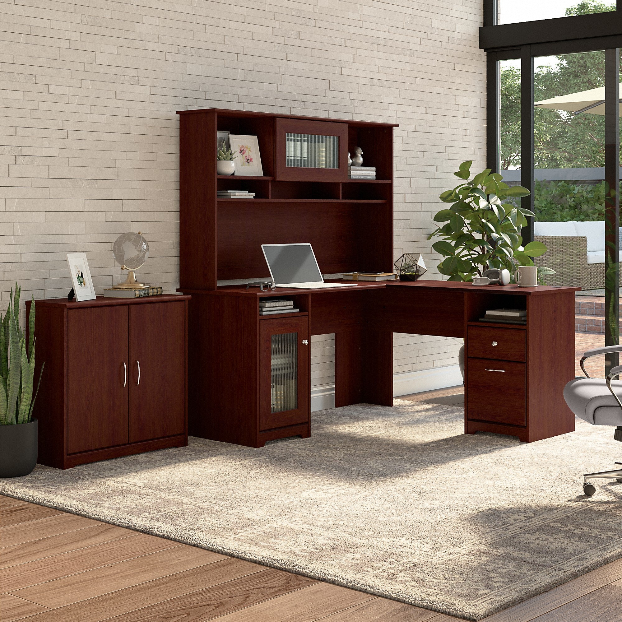 Bush Furniture Cabot 60W L Shaped Computer Desk with Hutch and Small Storage Cabinet