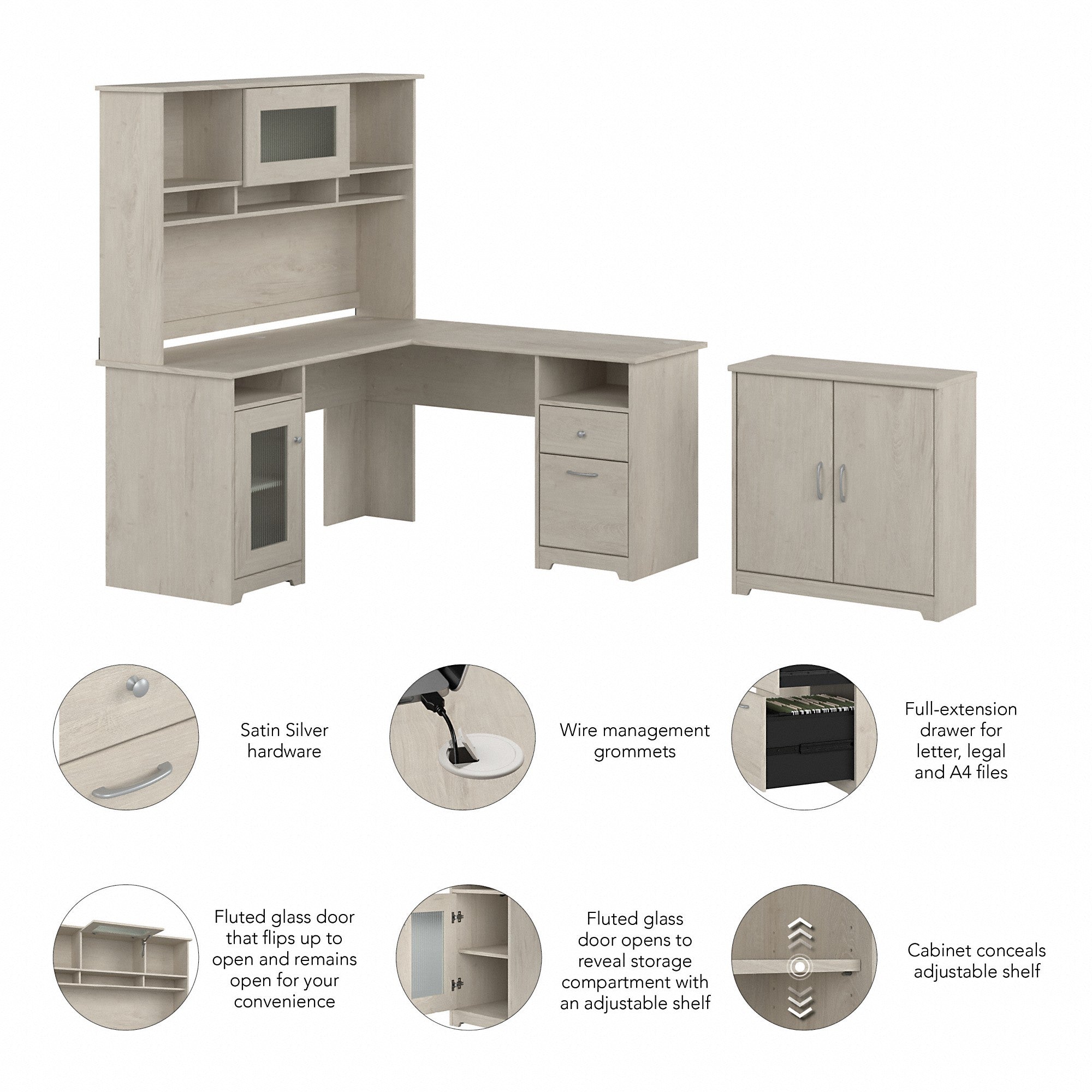 Bush Furniture Cabot 60W L Shaped Computer Desk with Hutch and Small Storage Cabinet