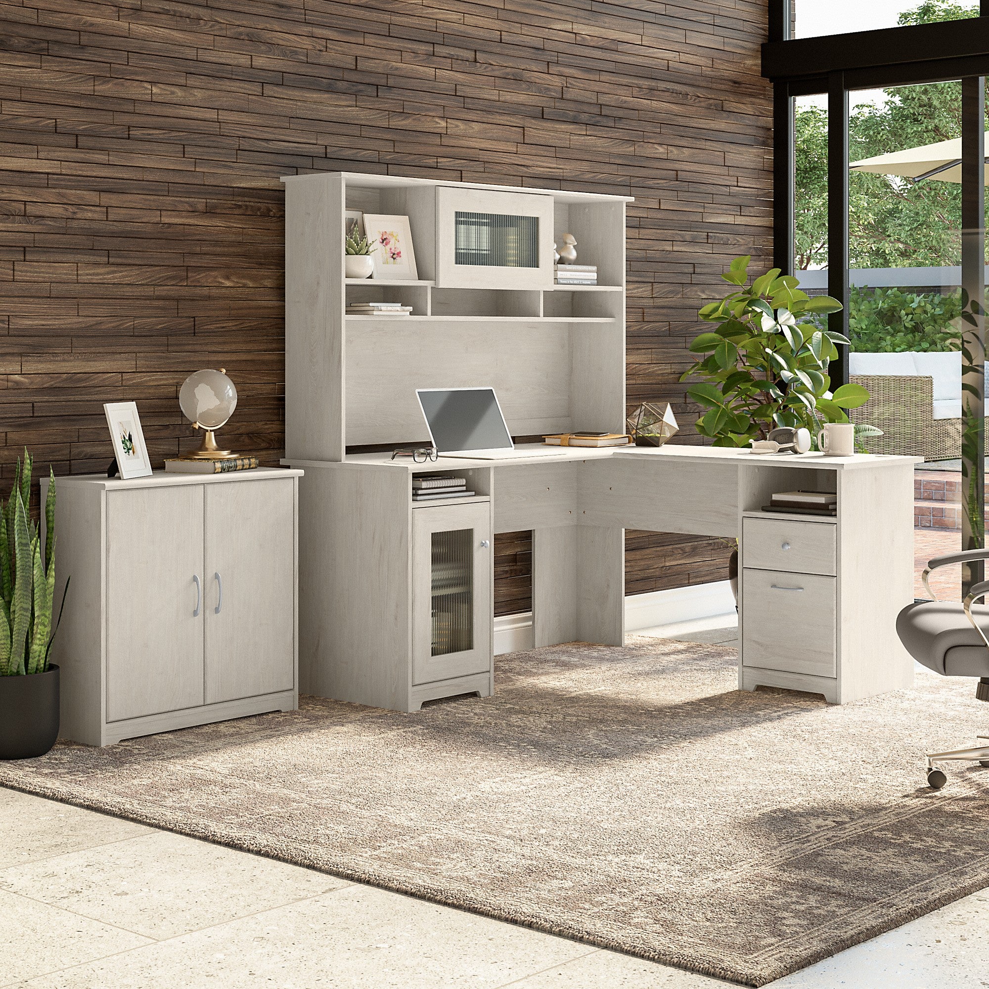 Bush Furniture Cabot 60W L Shaped Computer Desk with Hutch and Small Storage Cabinet