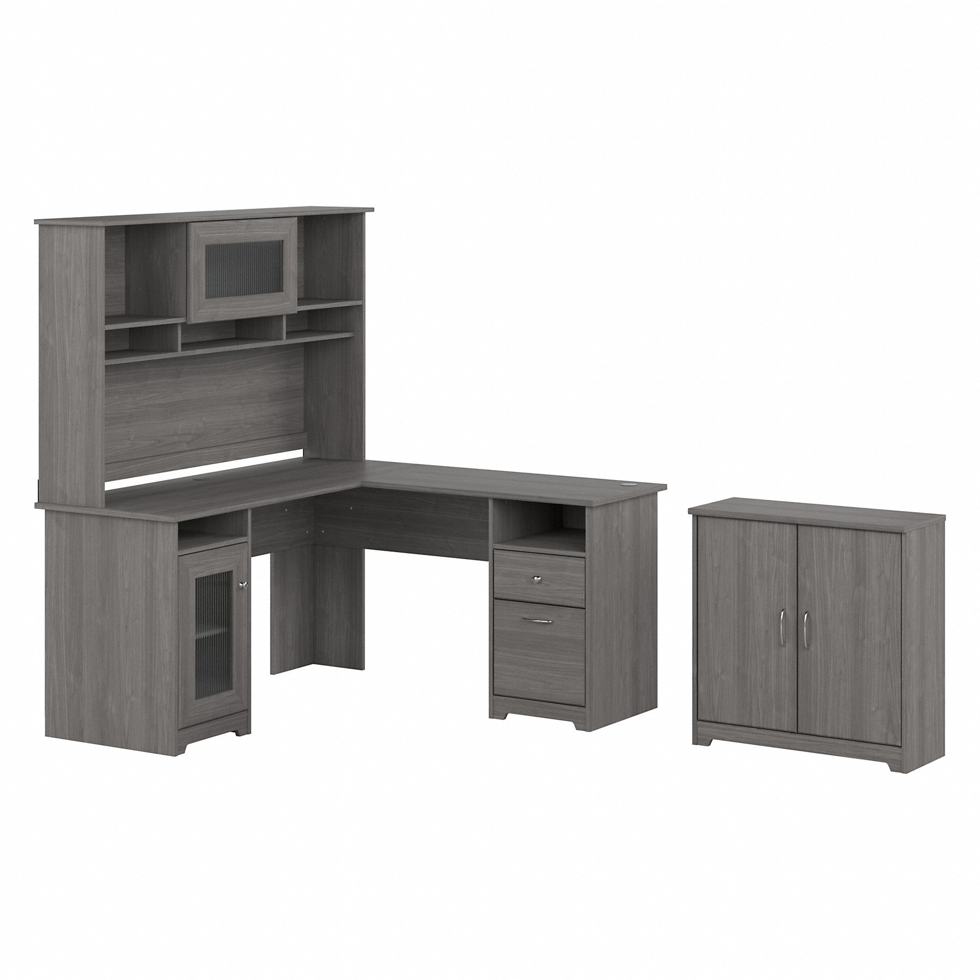 Bush Furniture Cabot 60W L Shaped Computer Desk with Hutch and Small Storage Cabinet