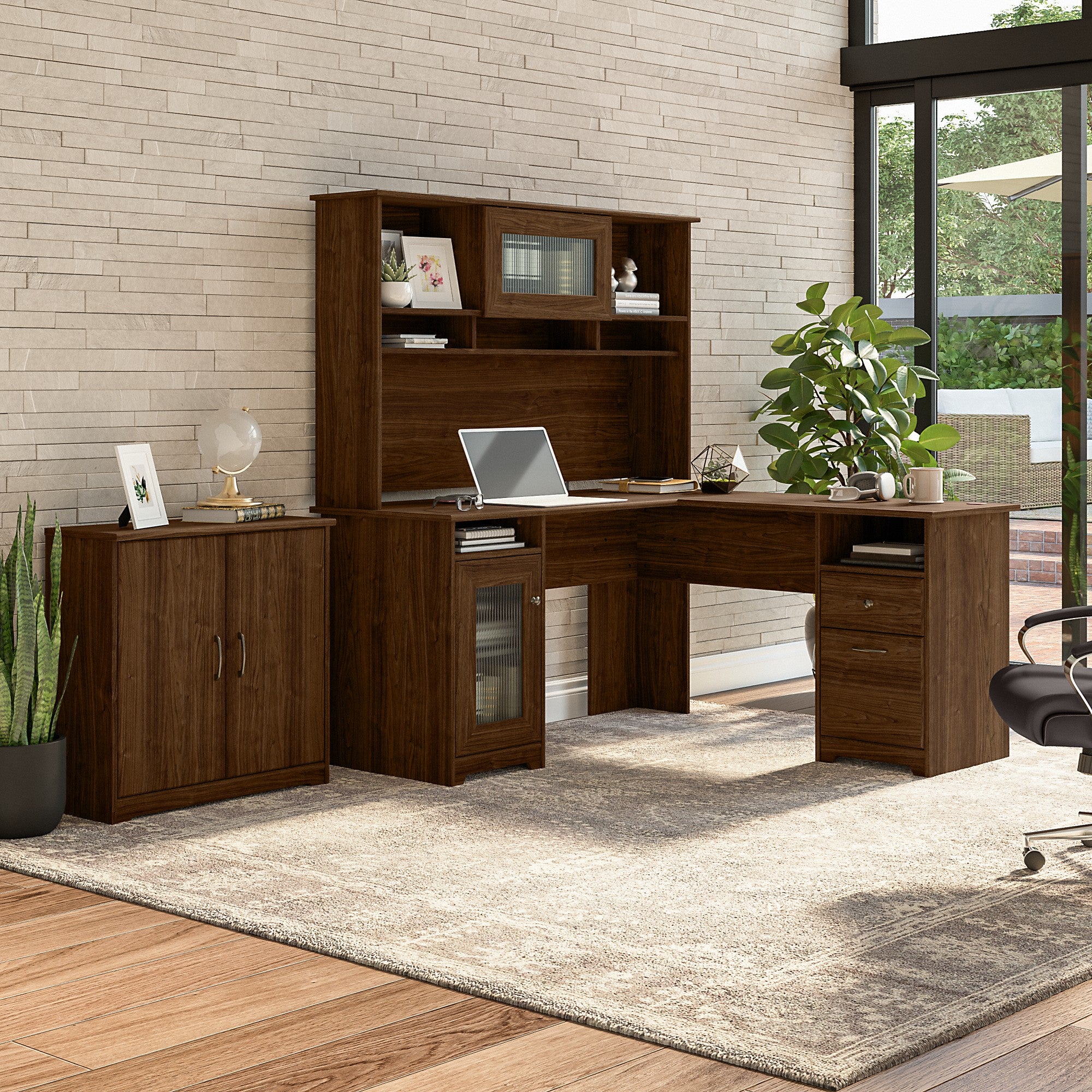 Bush Furniture Cabot 60W L Shaped Computer Desk with Hutch and Small Storage Cabinet