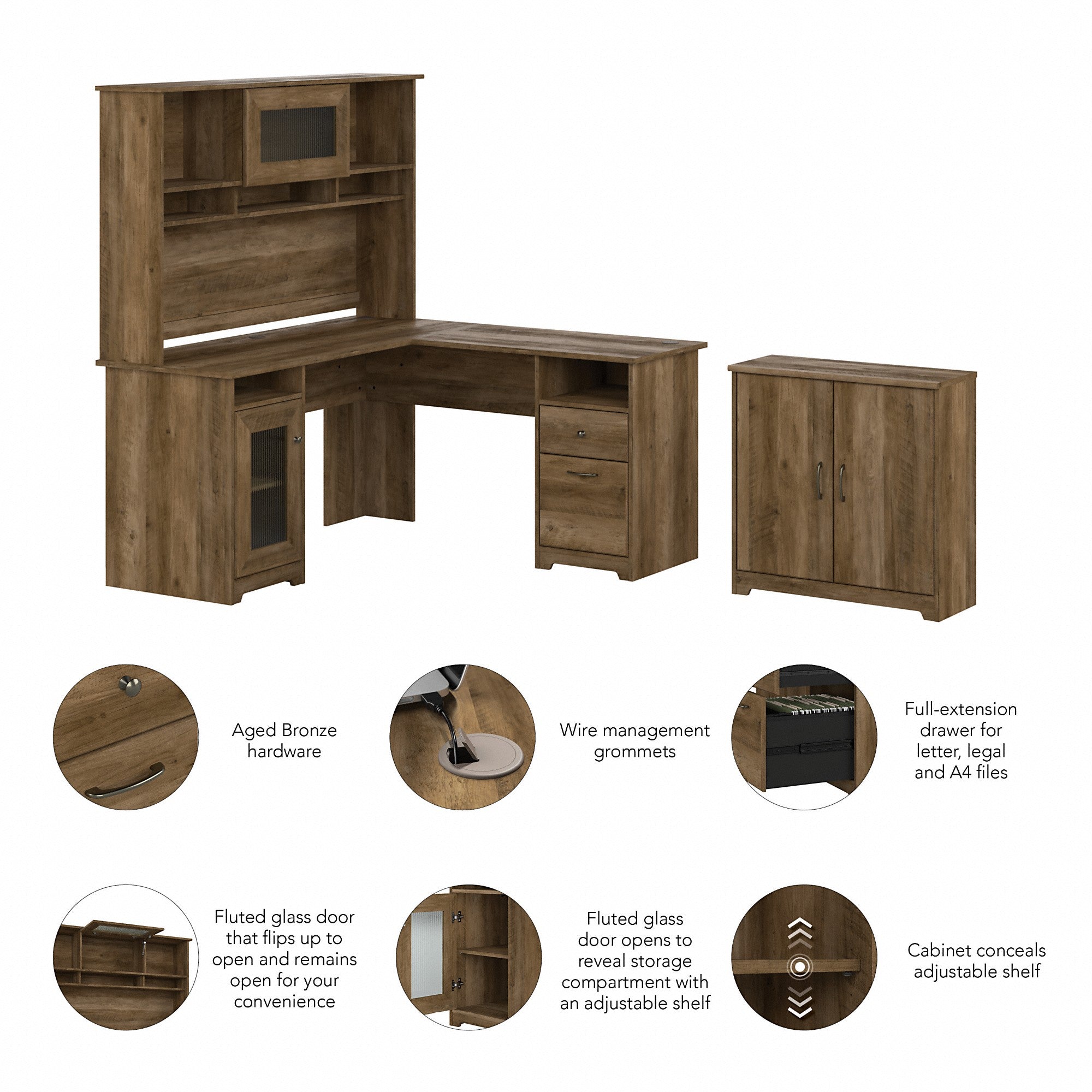 Bush Furniture Cabot 60W L Shaped Computer Desk with Hutch and Small Storage Cabinet