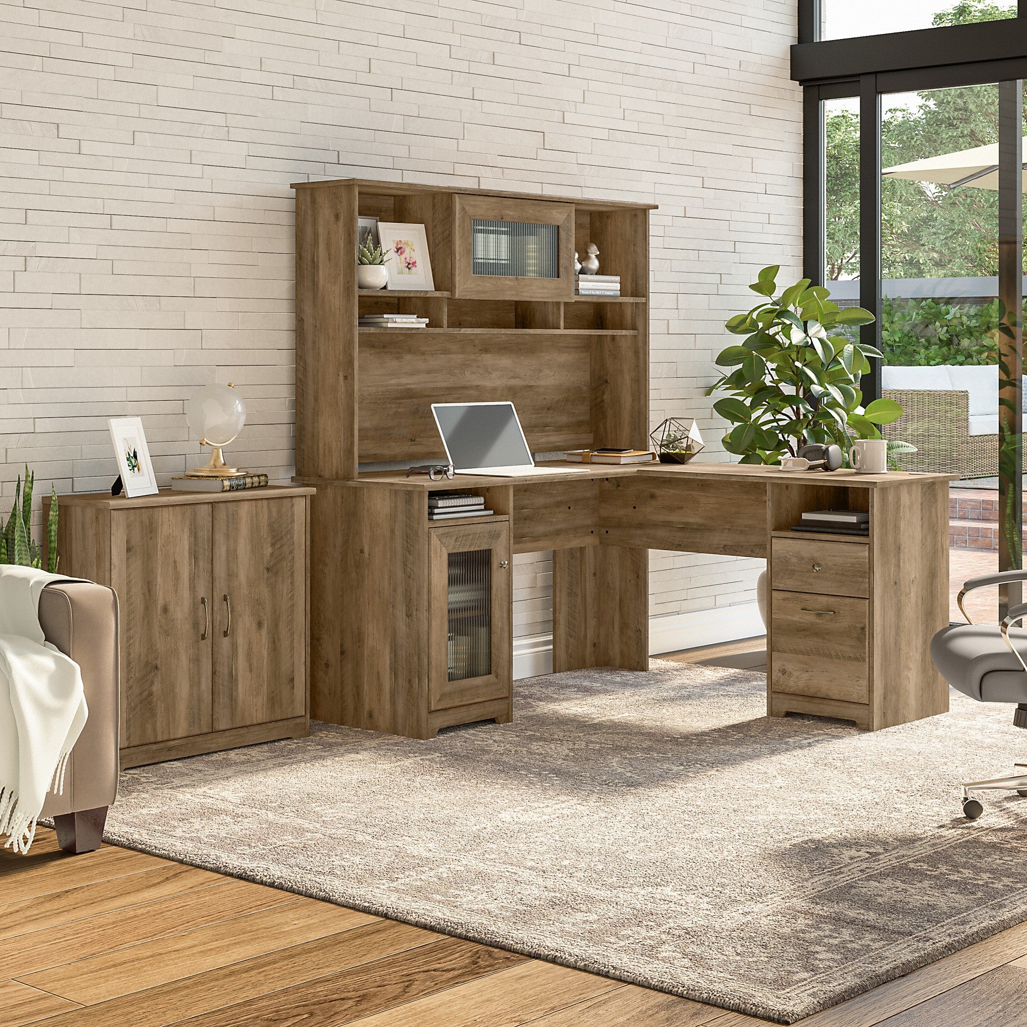 Bush Furniture Cabot 60W L Shaped Computer Desk with Hutch and Small Storage Cabinet