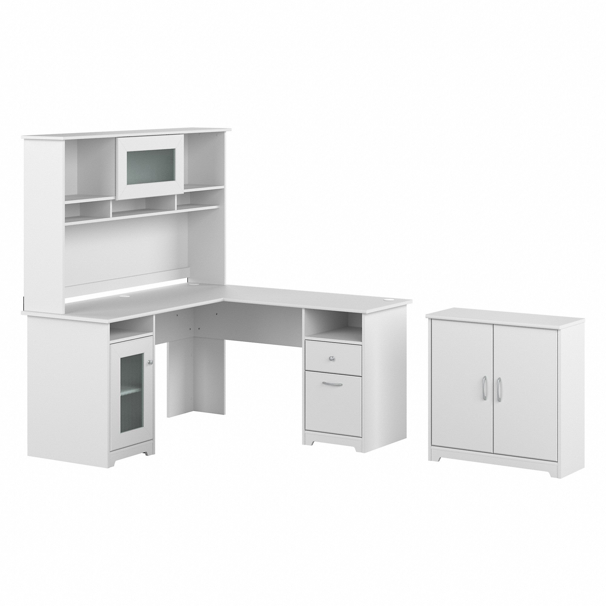 Bush Furniture Cabot 60W L Shaped Computer Desk with Hutch and Small Storage Cabinet