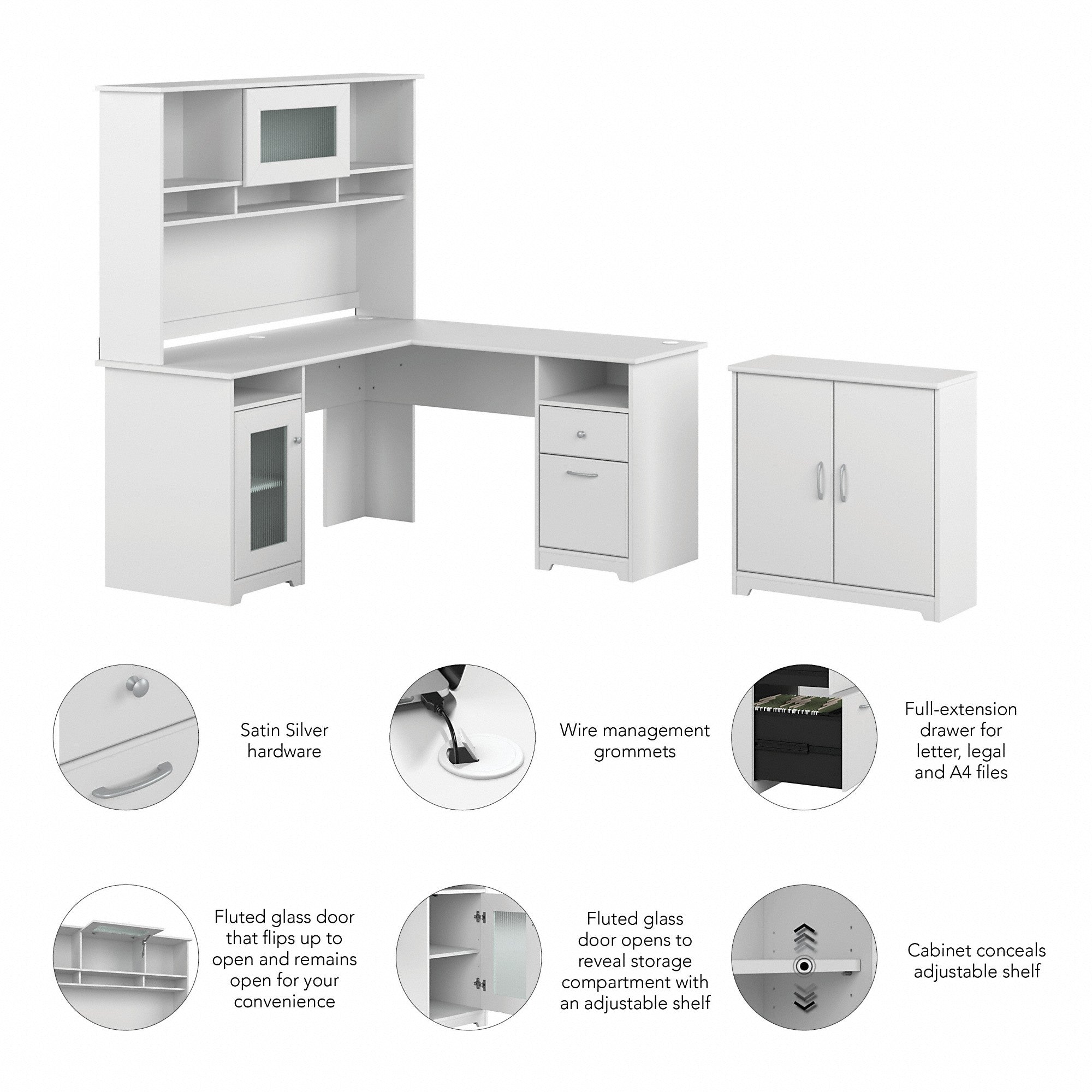 Bush Furniture Cabot 60W L Shaped Computer Desk with Hutch and Small Storage Cabinet