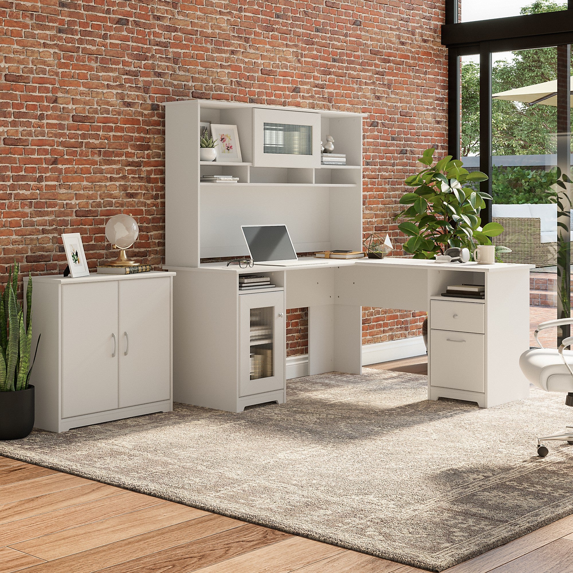 Bush Furniture Cabot 60W L Shaped Computer Desk with Hutch and Small Storage Cabinet