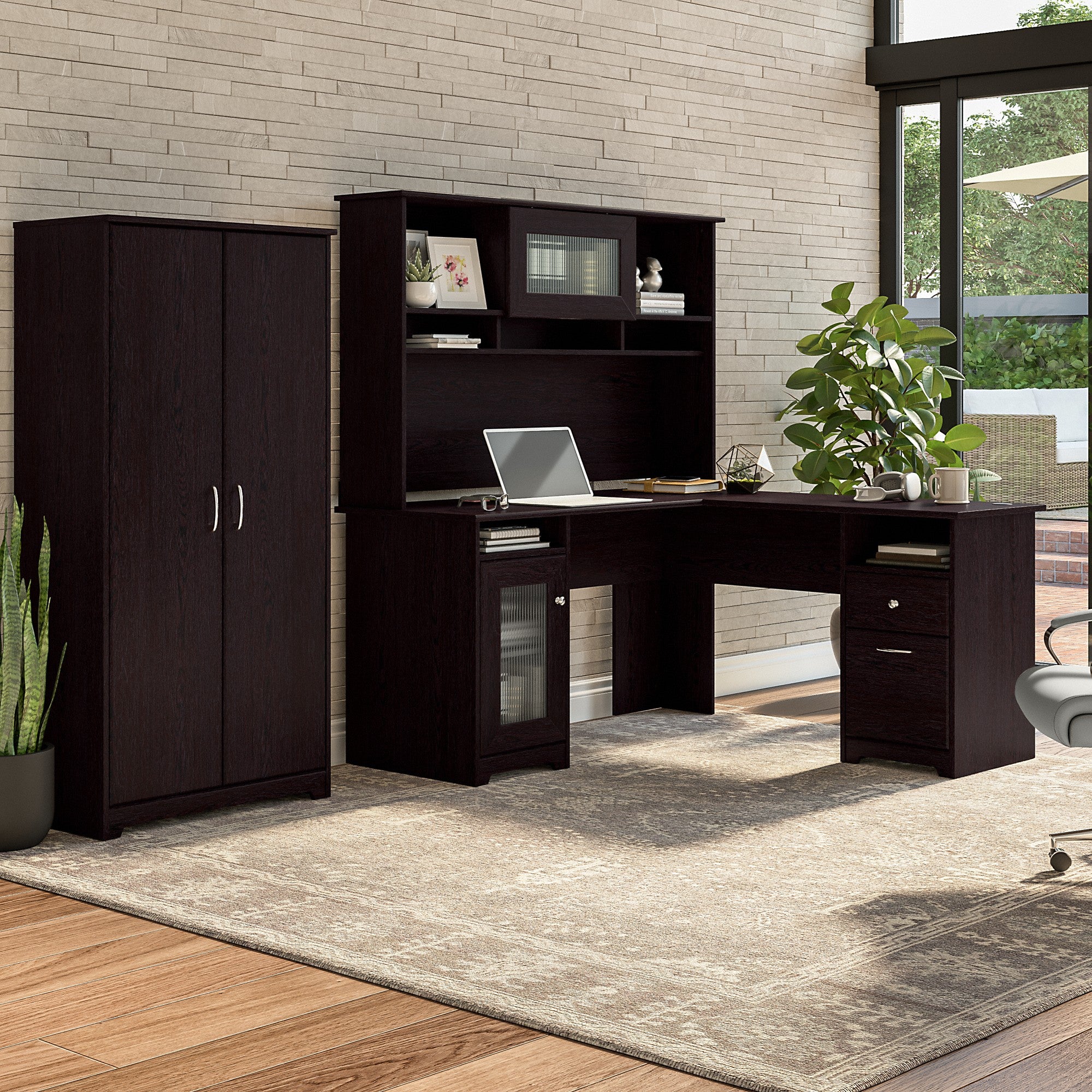 Bush Furniture Cabot L Shaped Desk with Hutch and Tall Storage Cabinet with Doors