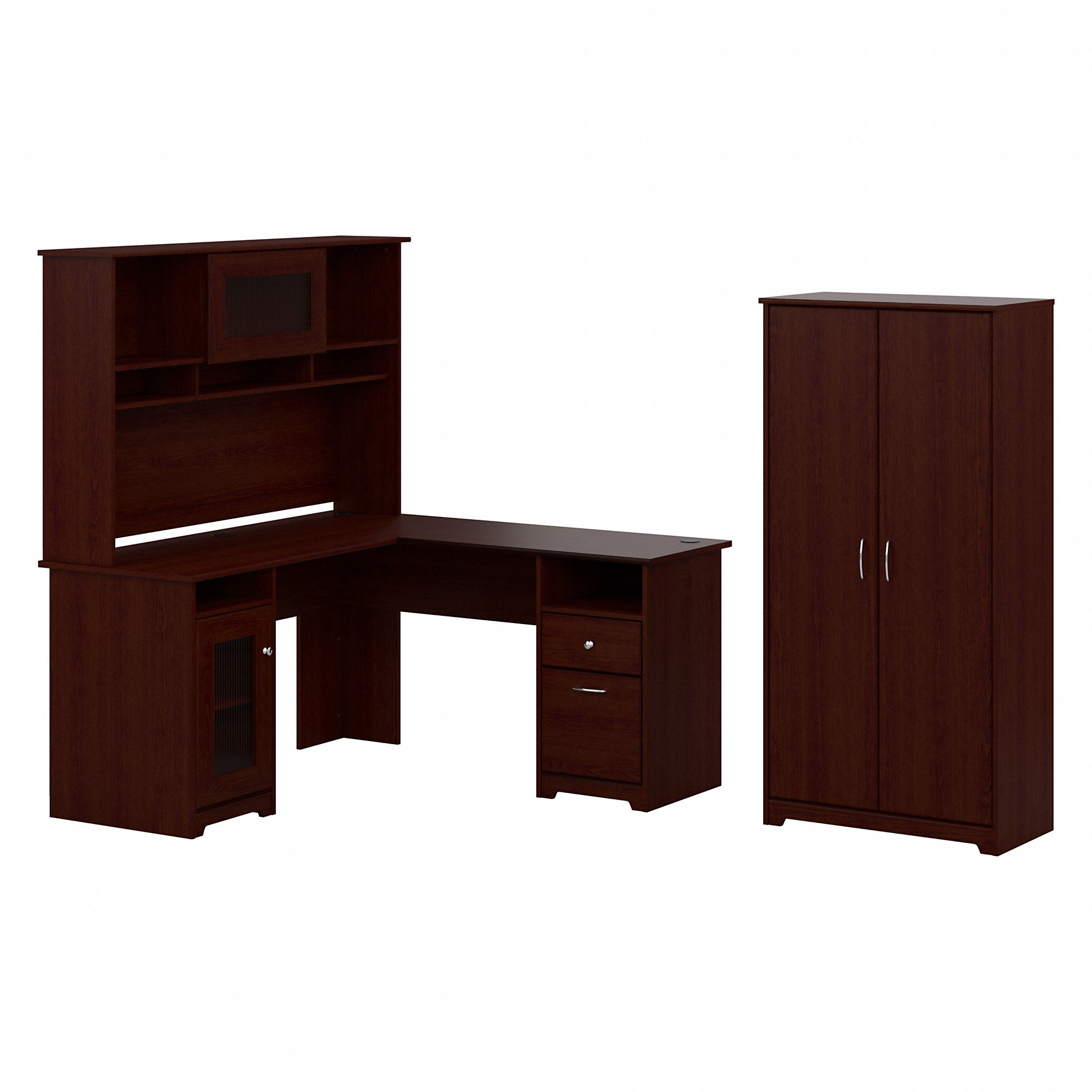 Bush Furniture Cabot 60W L Shaped Computer Desk with Hutch and Tall Storage Cabinet