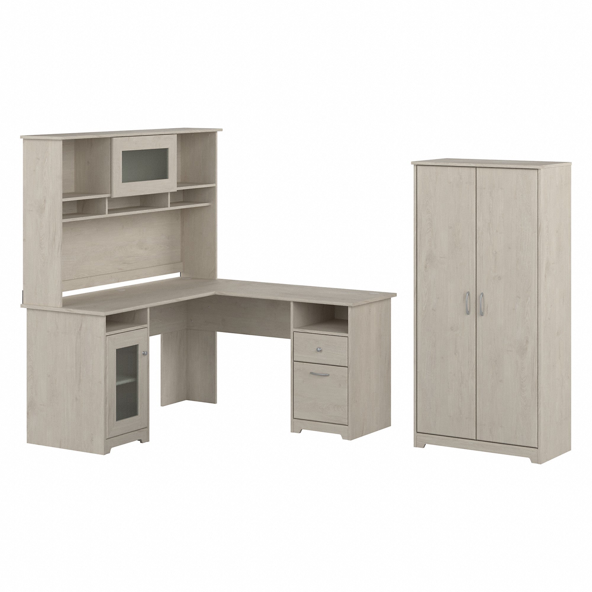 Bush Furniture Cabot 60W L Shaped Computer Desk with Hutch and Tall Storage Cabinet