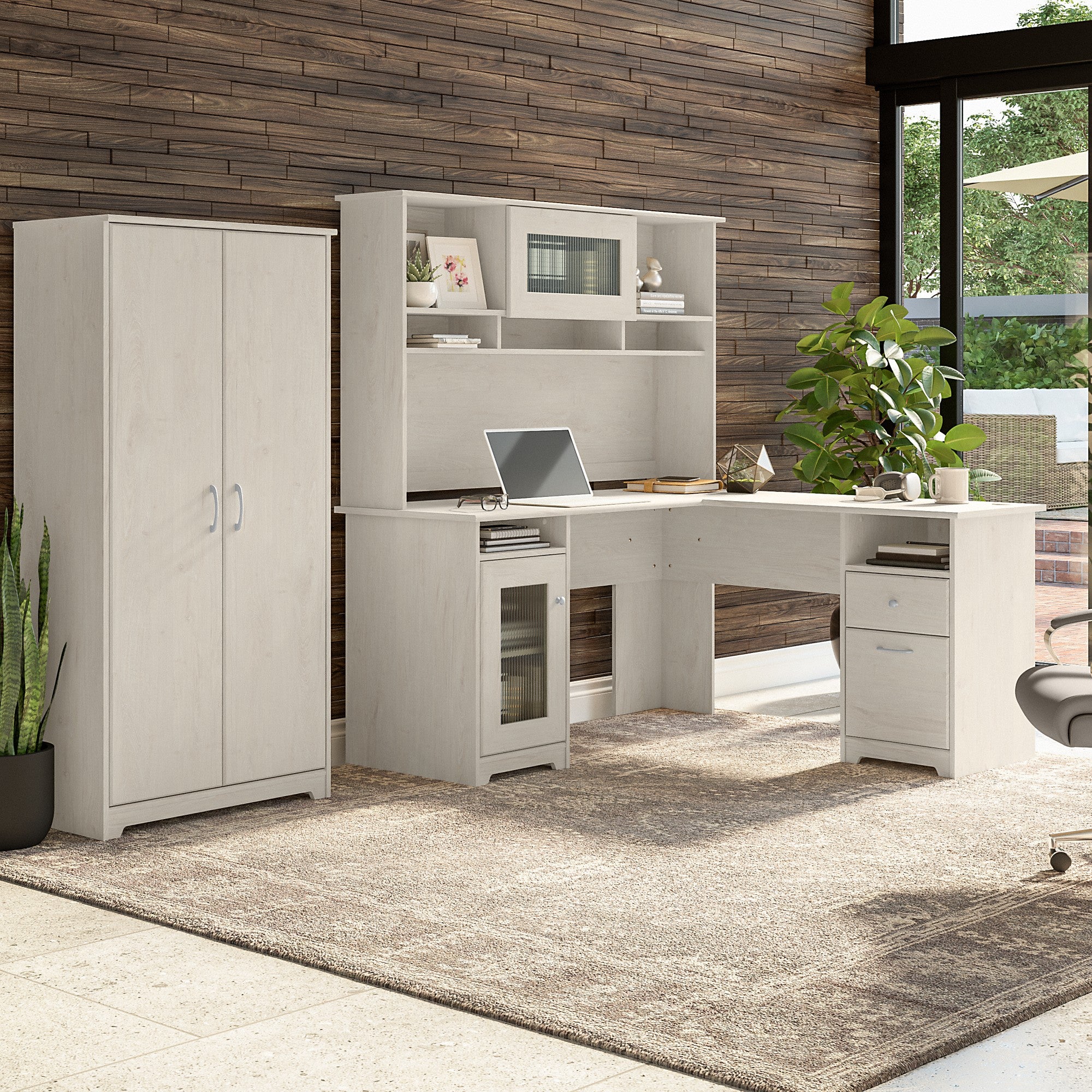 Bush Furniture Cabot 60W L Shaped Computer Desk with Hutch and Tall Storage Cabinet