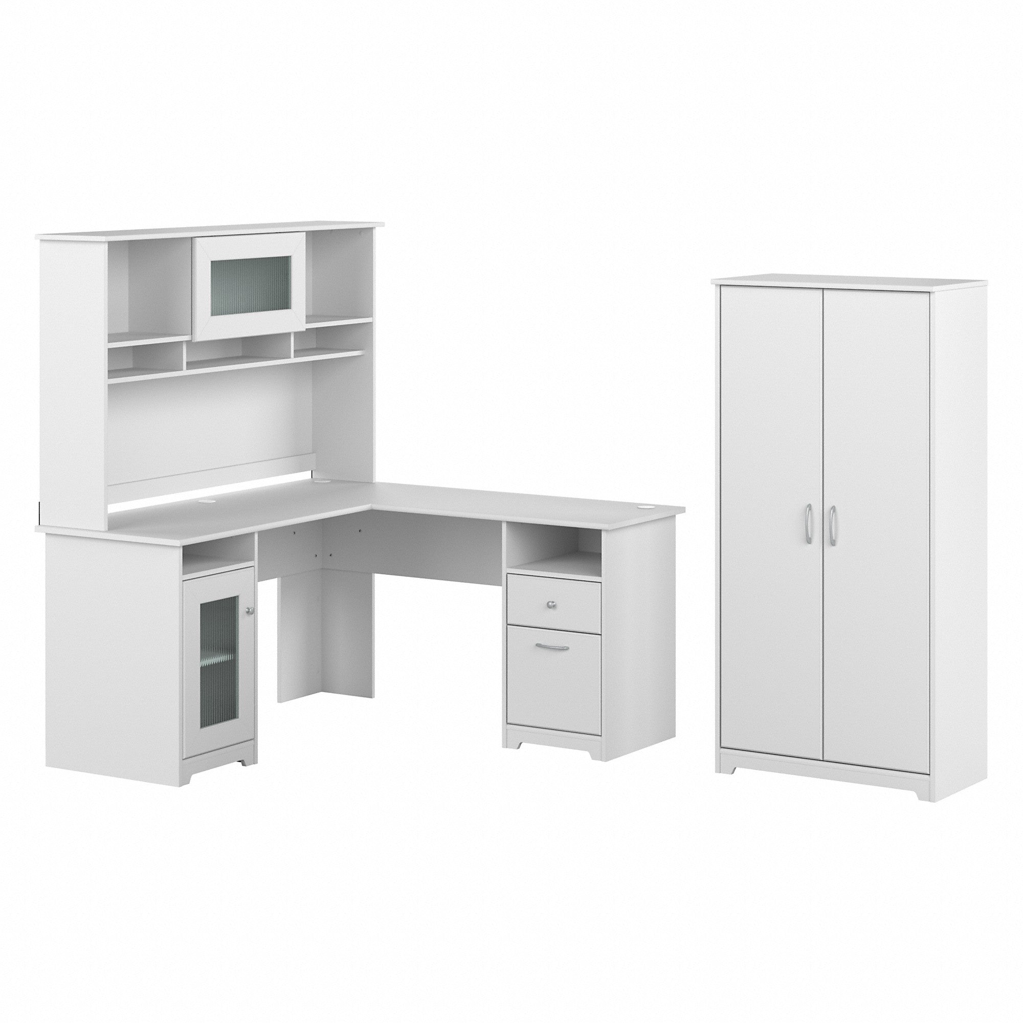 Bush Furniture Cabot 60W L Shaped Computer Desk with Hutch and Tall Storage Cabinet