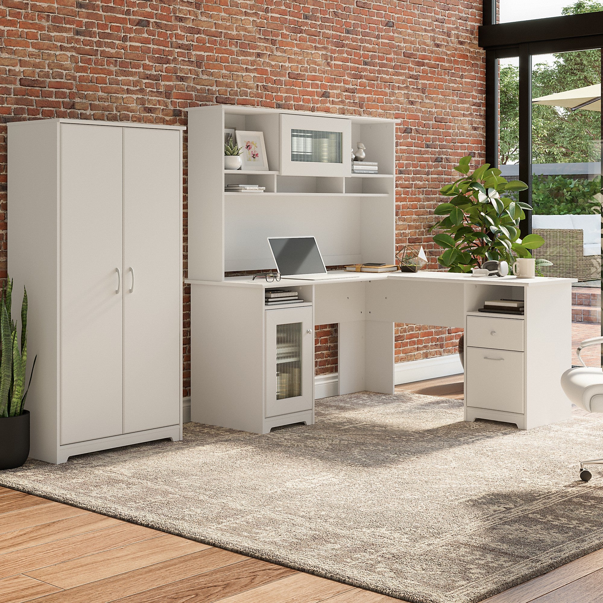 Bush Furniture Cabot 60W L Shaped Computer Desk with Hutch and Tall Storage Cabinet